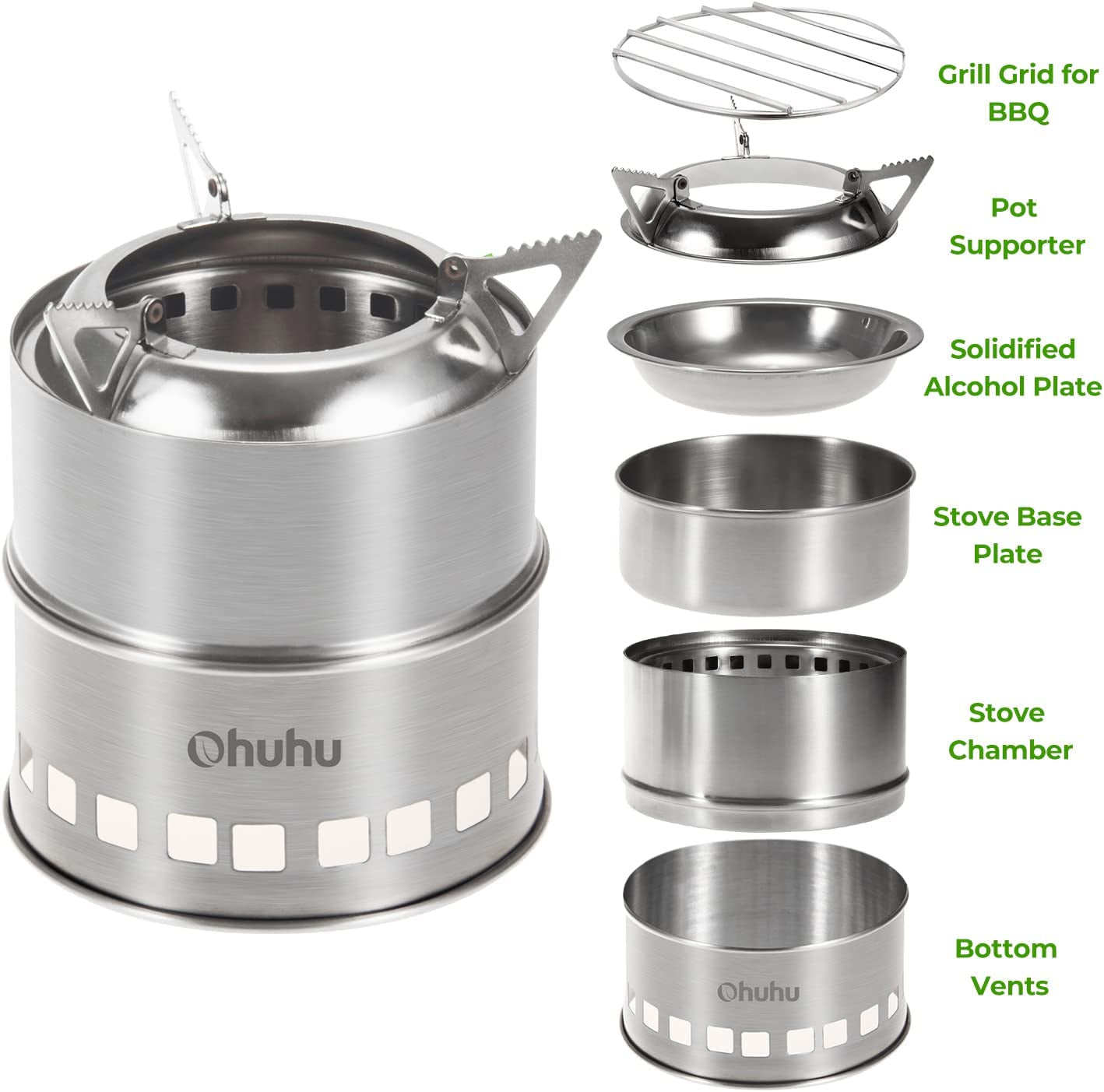 Camping Stove,  Camp Stove Wood Burning Stove Stainless Steel Stoves Mini Portable Stove for Camping Picnic BBQ Backpacking Hiking Survival Emergency Cooking Outdoor with Grill Grid Carry Bag | Hlein Stove Wood Burning Stove Stainless Steel with Carry Bag for BBQ Picnic Hiking Travel Survival Equipment