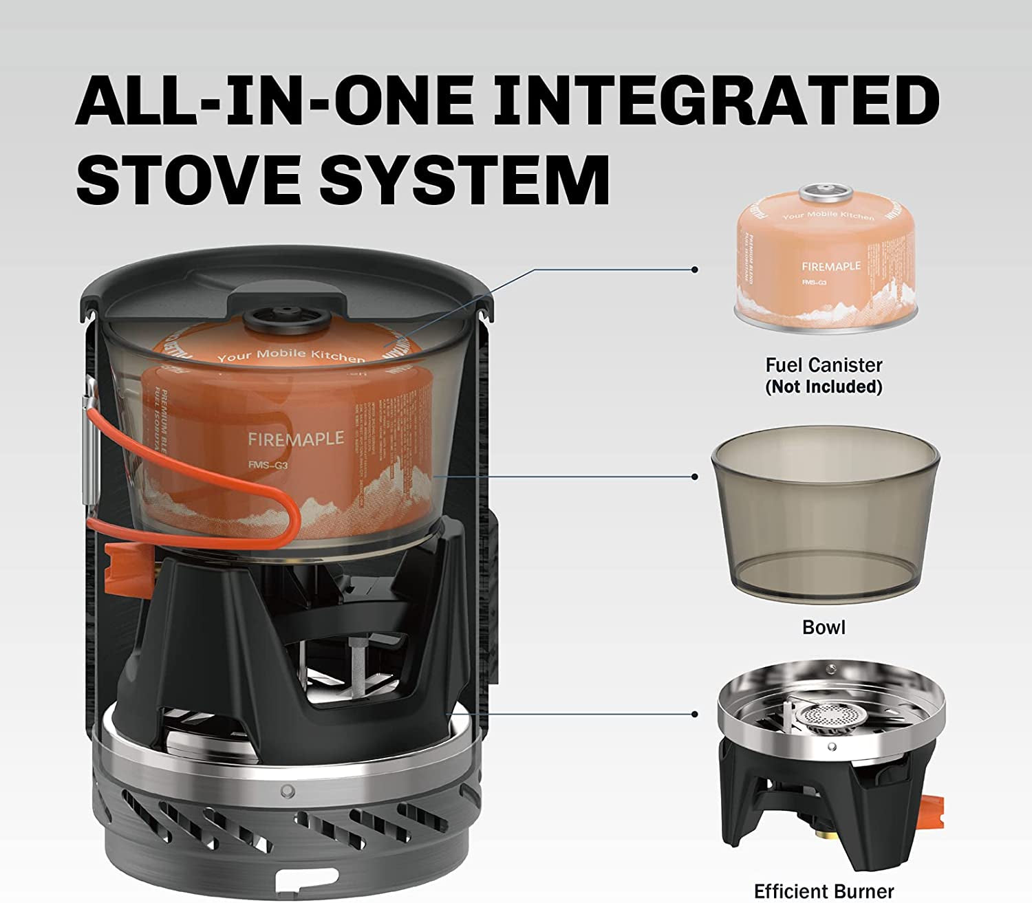 Fixed Star 1 Backpacking and Camping Stove System, Black 18Oz | 30% Faster Boil with HX Base, Piezo Ignition, Compact & Durable, All-In-One Pot, Compatible with Most Canisters, Portable