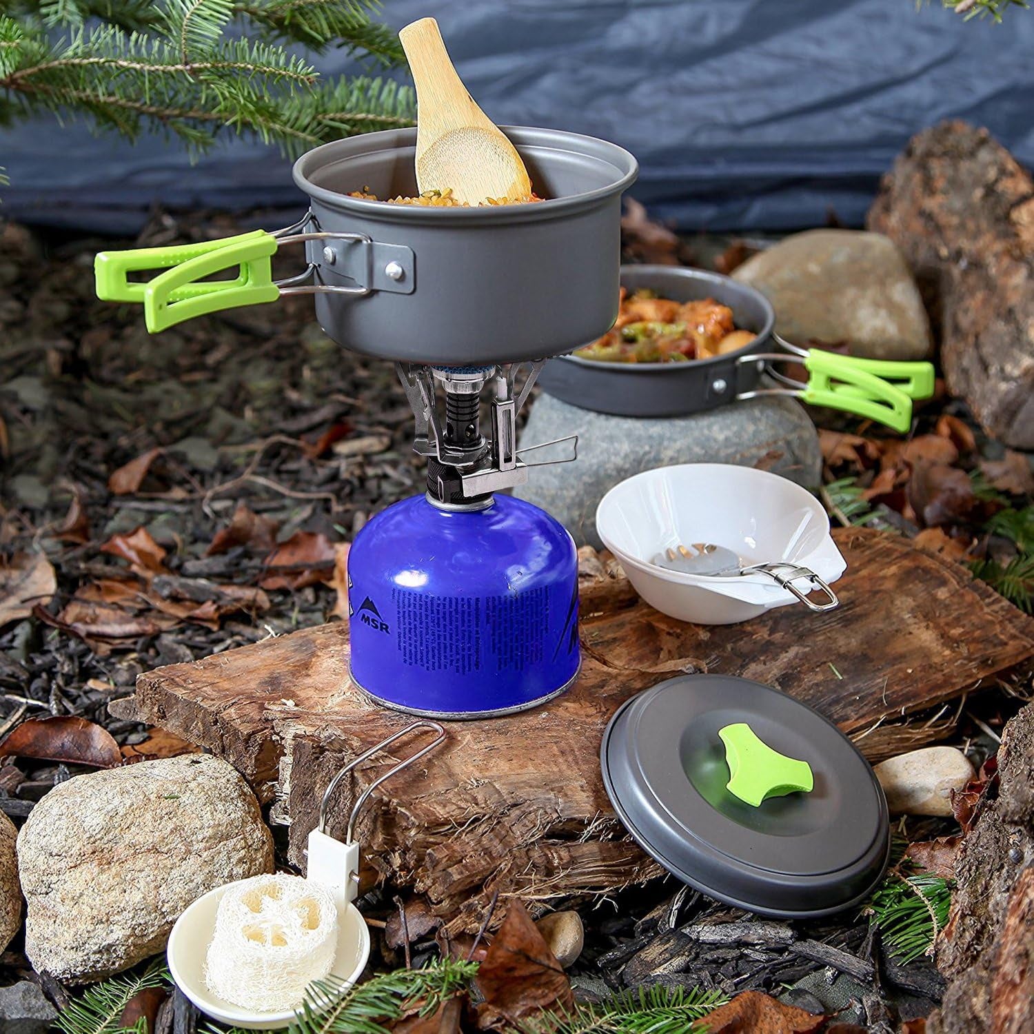 Camping Cookware Mess Kit for Backpacking Gear – Camping Cooking Set - Camping Pots and Pans Set - Backpacking Stove/Portable Stove Compatible - Camp Kitchen Equipment Accessories Pot