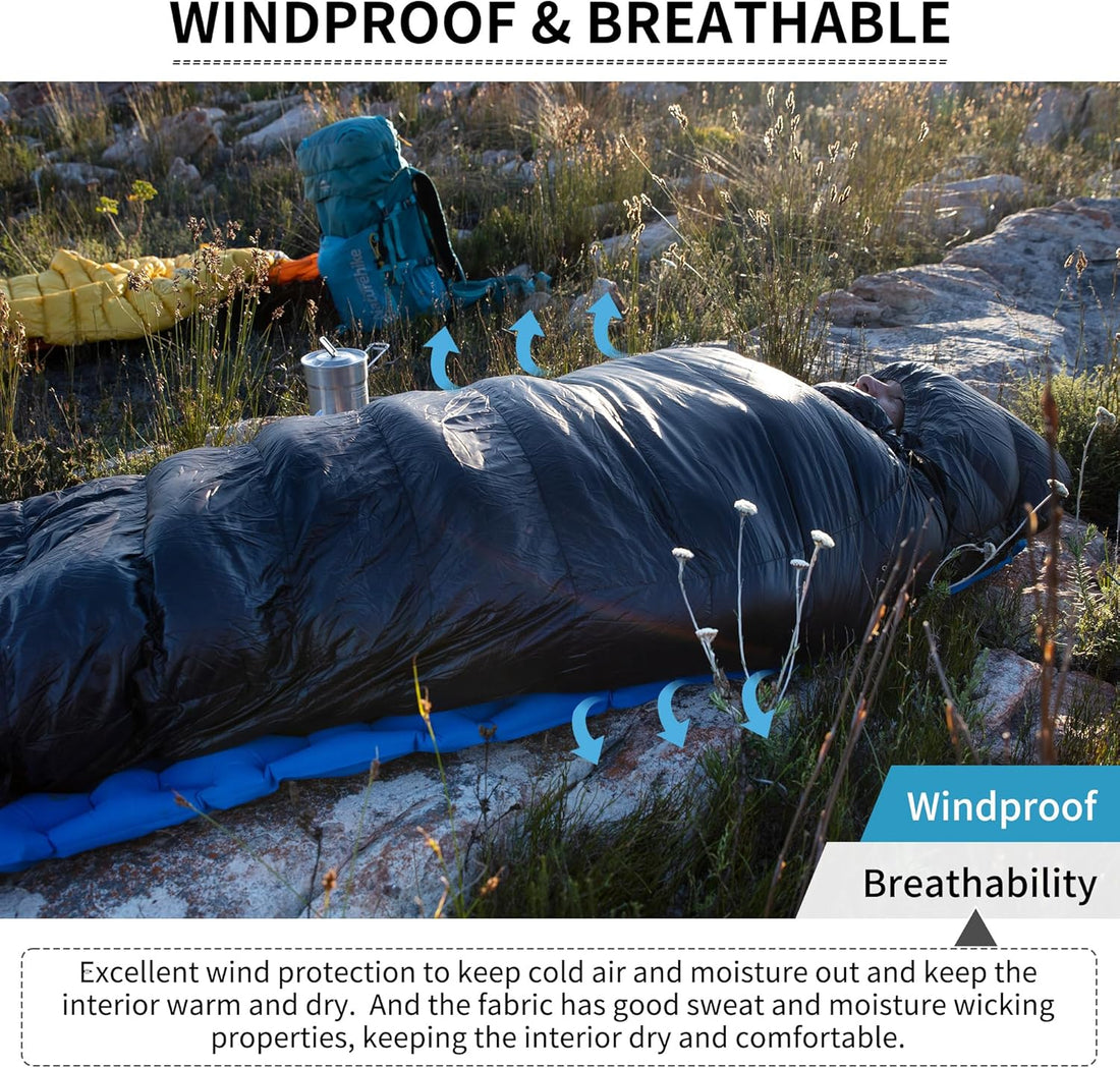 Ultralight down Sleeping Bag, 650FP Backpacking Sleeping Bag for Adults, 40.4℉ Waterproof Sleeping Bags for Camping, Hiking, Traveling with Compression Sack
