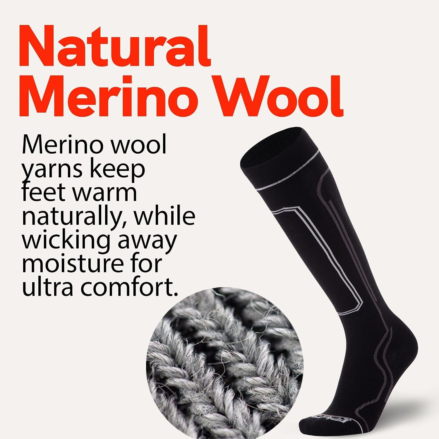 Ultra-Thin Lightweight Ski Socks - Snowboarding Skiing Sock, Merino Wool