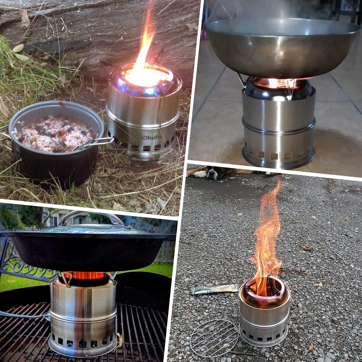Camping Stove,  Camp Stove Wood Burning Stove Stainless Steel Stoves Mini Portable Stove for Camping Picnic BBQ Backpacking Hiking Survival Emergency Cooking Outdoor with Grill Grid Carry Bag | Hlein Stove Wood Burning Stove Stainless Steel with Carry Bag for BBQ Picnic Hiking Travel Survival Equipment