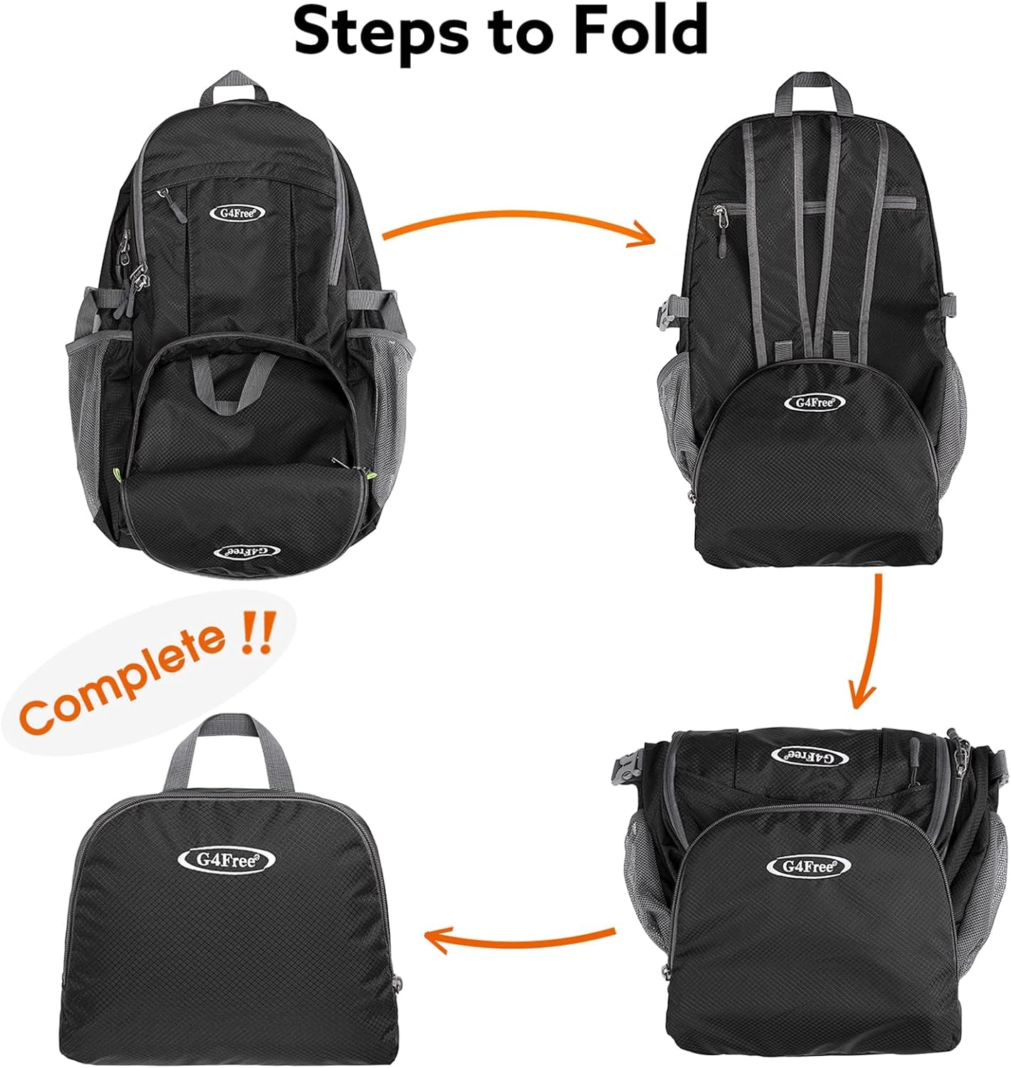 40L Lightweight Packable Hiking Backpack, Waterproof Travel Daypack | Water-Resistant Nylon, Size: 18.9*12.9*9.4 in (L*W*H), 100% Waterproof Wet Pocket, Travel, Climbing, Swimming (Black)