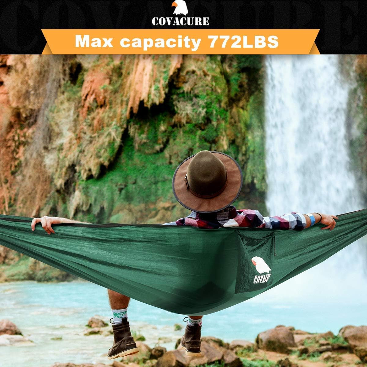 Camping Hammock, 772 Lbs Capacity Double Hammock - Dark Green | Lightweight Hammocks with Tree Straps & Carry Bag, Durable Parachute Nylon, Portable for Hiking, Backyard, Travel, Beach