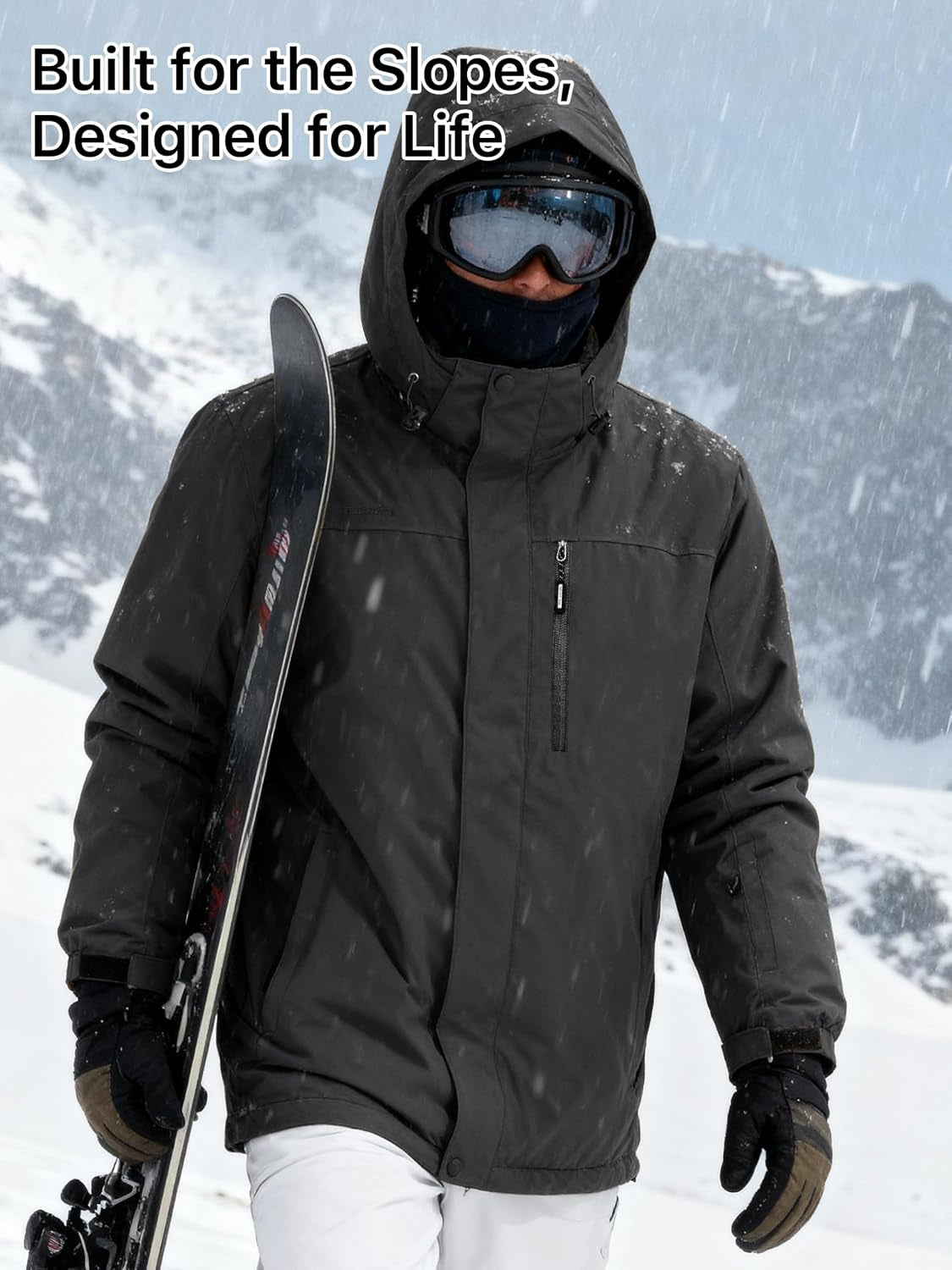 Men'S Waterproof Ski Snow Jacket Fleece Lined Warm Winter Rain Jacket with Hood Fully Taped Seams