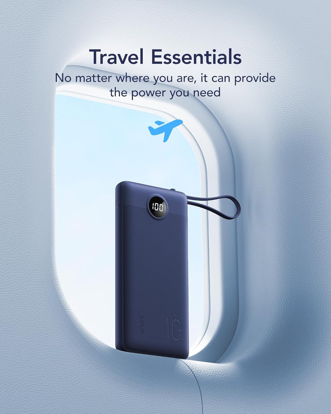 Portable Charger, Built in 4 Cables & Lanyard Power Bank 10000Mah | Compact USB C Phone Charging Bank 5 Outputs for Multi Devices,Travel Essential for Hiking Camping Business-Navy(1 Pack)
