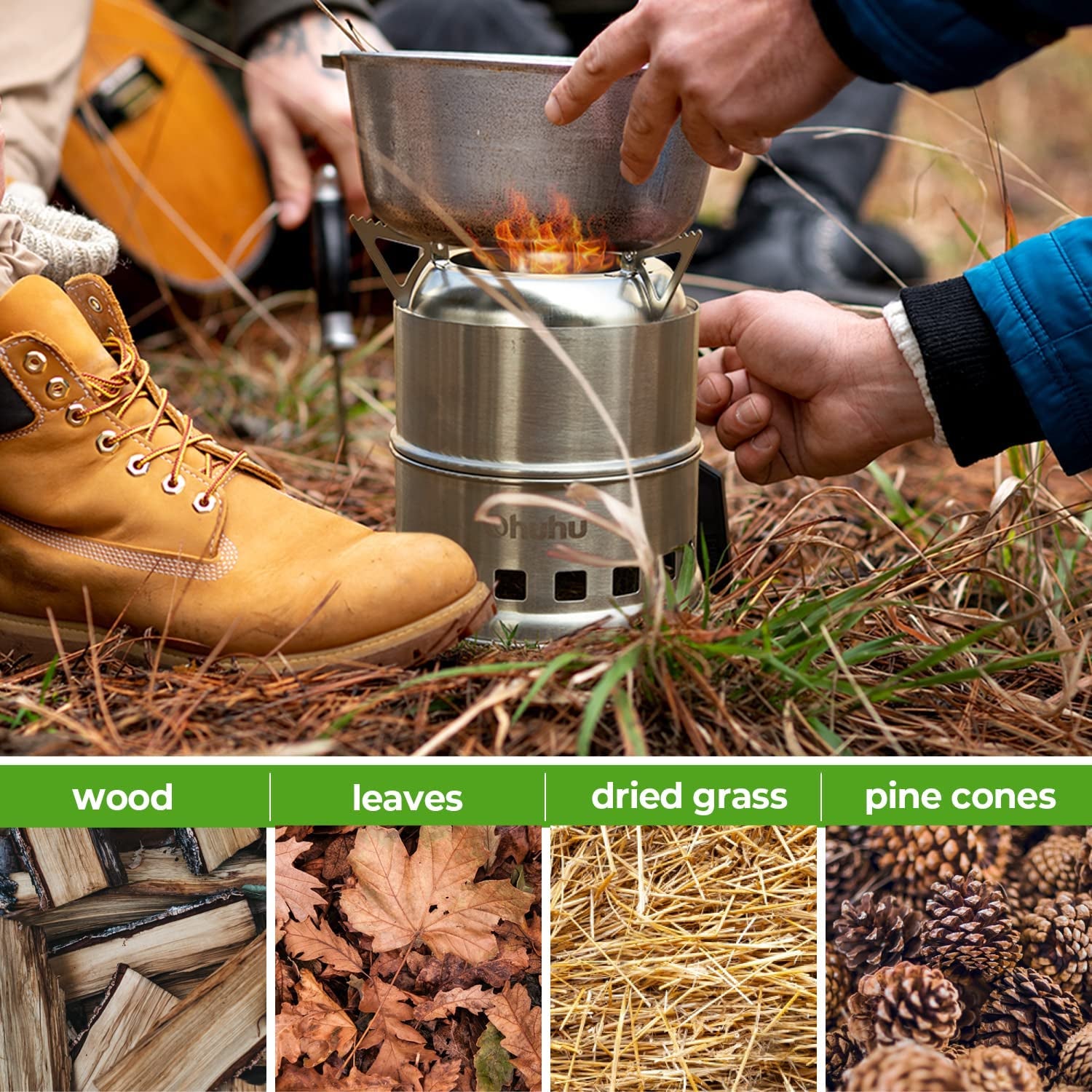 Camping Stove,  Camp Stove Wood Burning Stove Stainless Steel Stoves Mini Portable Stove for Camping Picnic BBQ Backpacking Hiking Survival Emergency Cooking Outdoor with Grill Grid Carry Bag | Hlein Stove Wood Burning Stove Stainless Steel with Carry Bag for BBQ Picnic Hiking Travel Survival Equipment