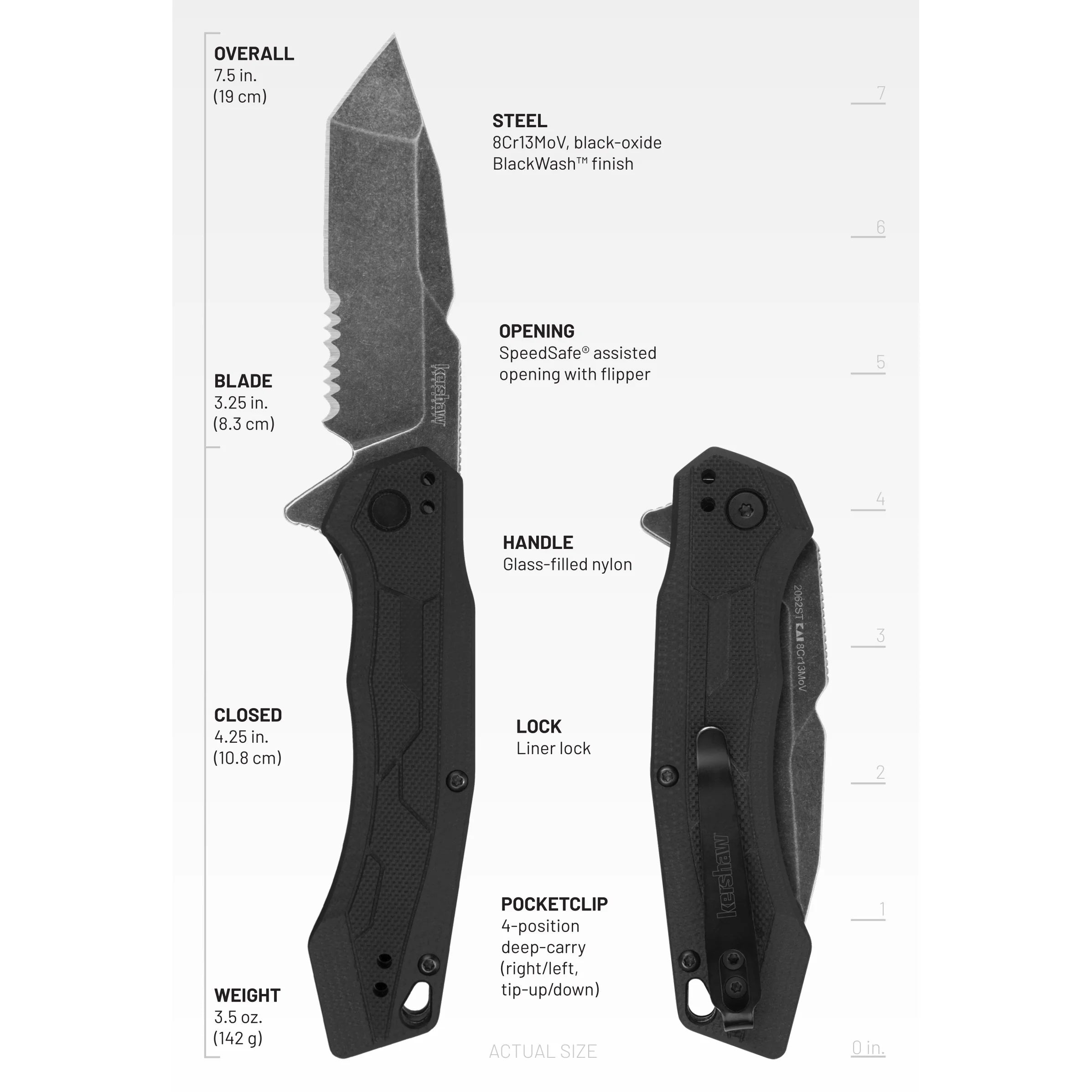 Kershaw Analyst Folding Pocket Knife - Versatile 3.25" Tanto Blade with Assisted Opening for Everyday Carry