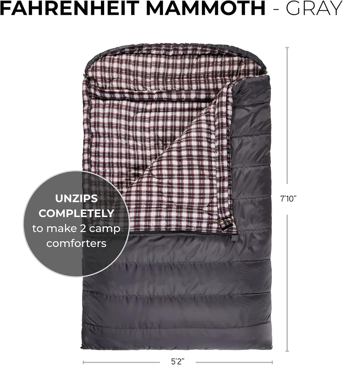 Teton Mammoth Queen Size Double Sleeping Bag- a Warm Bag the Whole Family Can Enjoy – Great for Camping, Hunting and Base Camp. Compression Sack Included