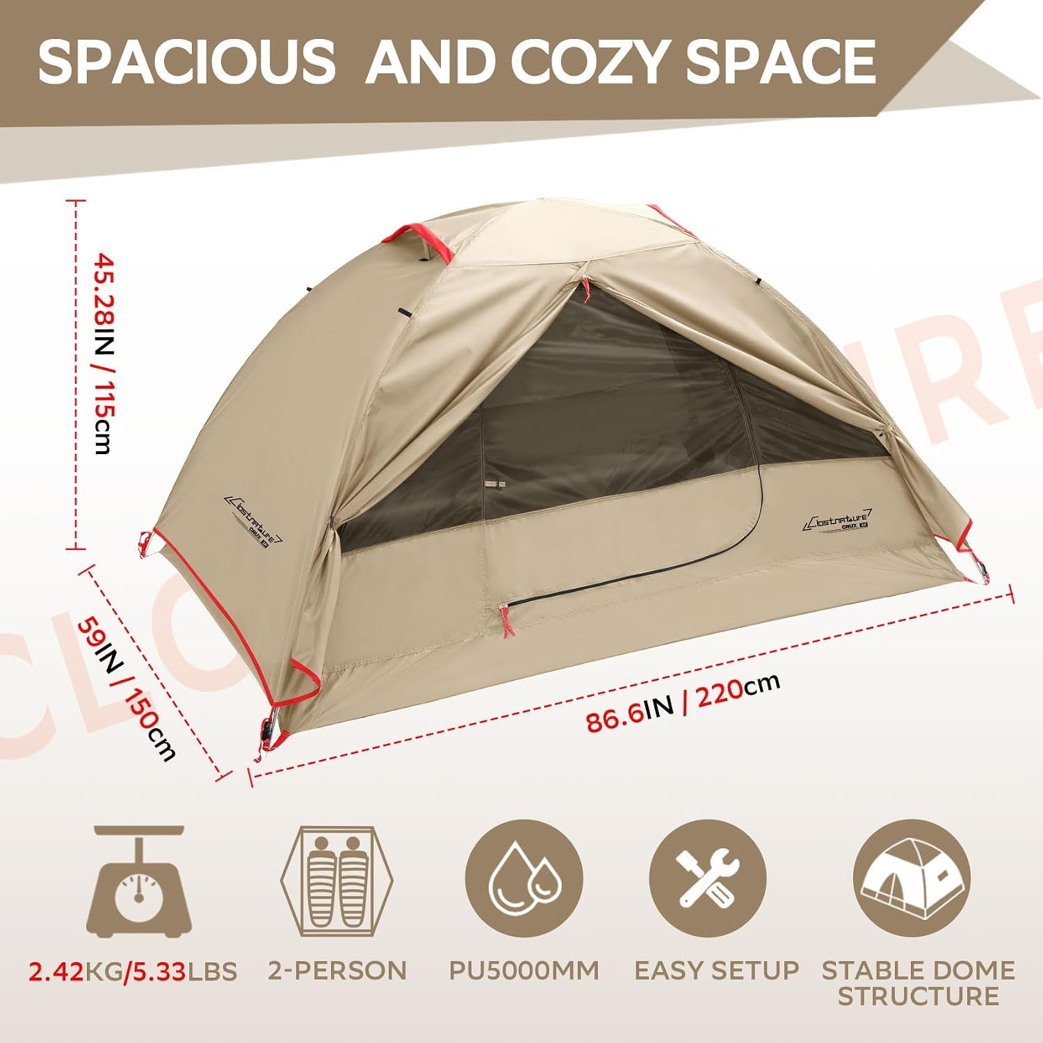 1/2/3/4 Person Lightweight Backpacking Tent, Easy Setup Tent | Aluminum Pole, PU 5000, Ultralight, Freestanding, Durable, Waterproof, Compact, Camping Tent for Hiking and Mountaineering
