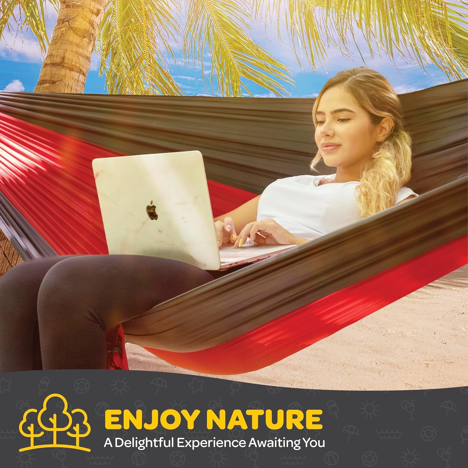 Durable Hammock 400 Lb Capacity, Nylon Camping Hammock Chair - Double or Single Sizes W/Tree Straps and Attached Carry Bag - Portable for Travel/Backpacking/Beach/Backyard (Medium, Blue & Light Blue)