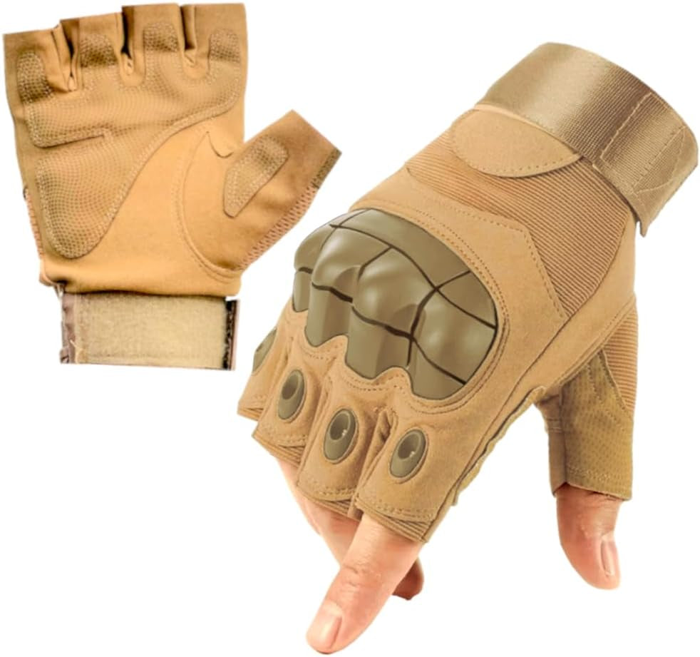 Fingerless Tactical Gloves – Men & Women, Breathable & Impact-Resistant Half-Finger Gloves for Motorcyclists, Airsoft, Cycling & Hunting, and Outdoor Sports, Beige