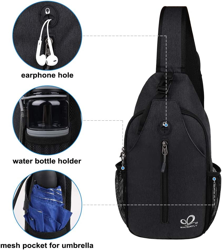 Crossbody Sling Backpack Sling Bag Travel Hiking Chest Bag Daypack (Black) | Small Hiking Bag,Multi-Compartment Storage,Water-Resistant,Breathable Back Pad,Reversible Adjustable Shoulder Strap
