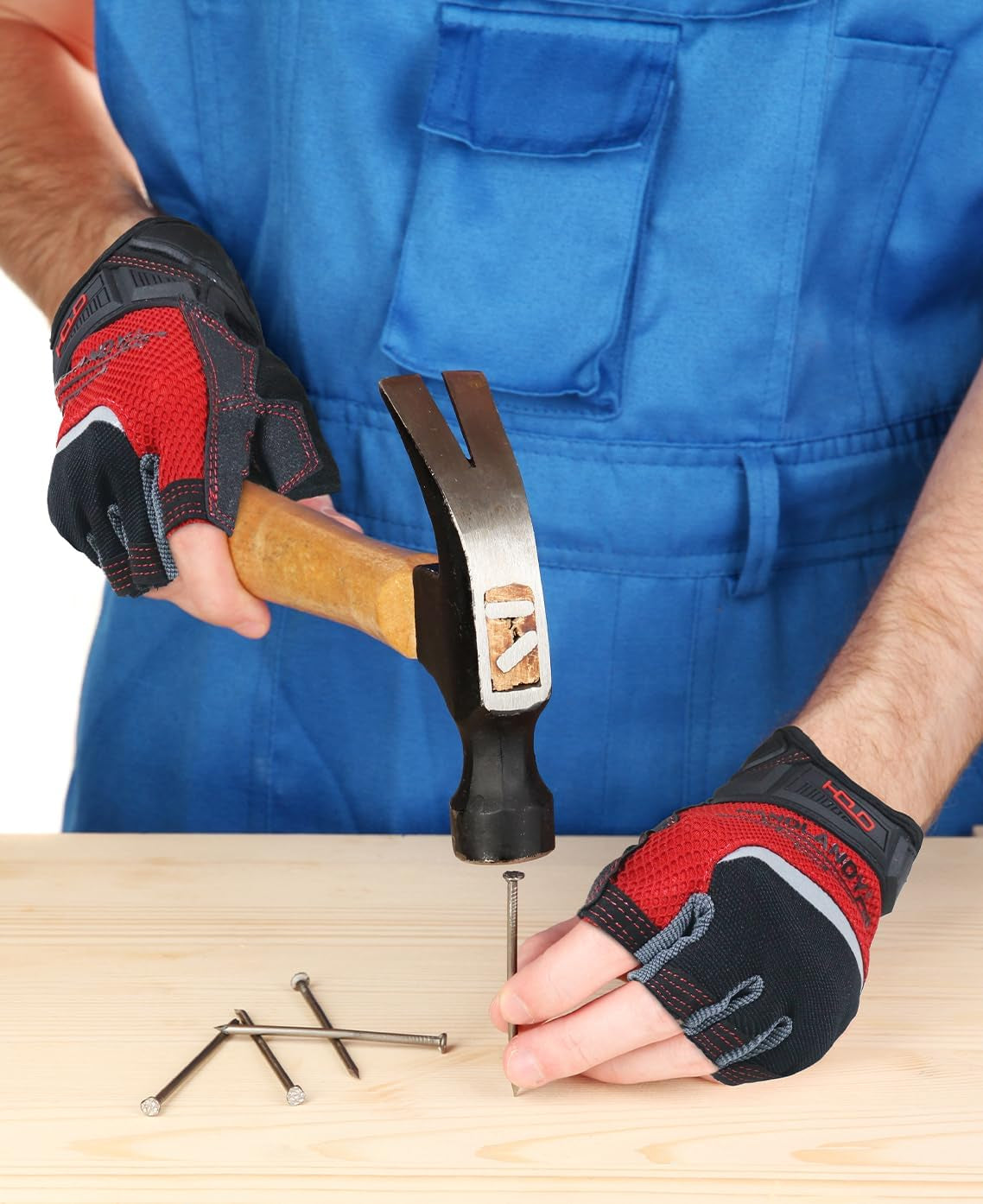 Fingerless Work Gloves for Men, Half Finger Working Glove Grip Shock-Absorbing Breathable Uwrist TPR Anti-Collision Gloves for Mens & Women (L)