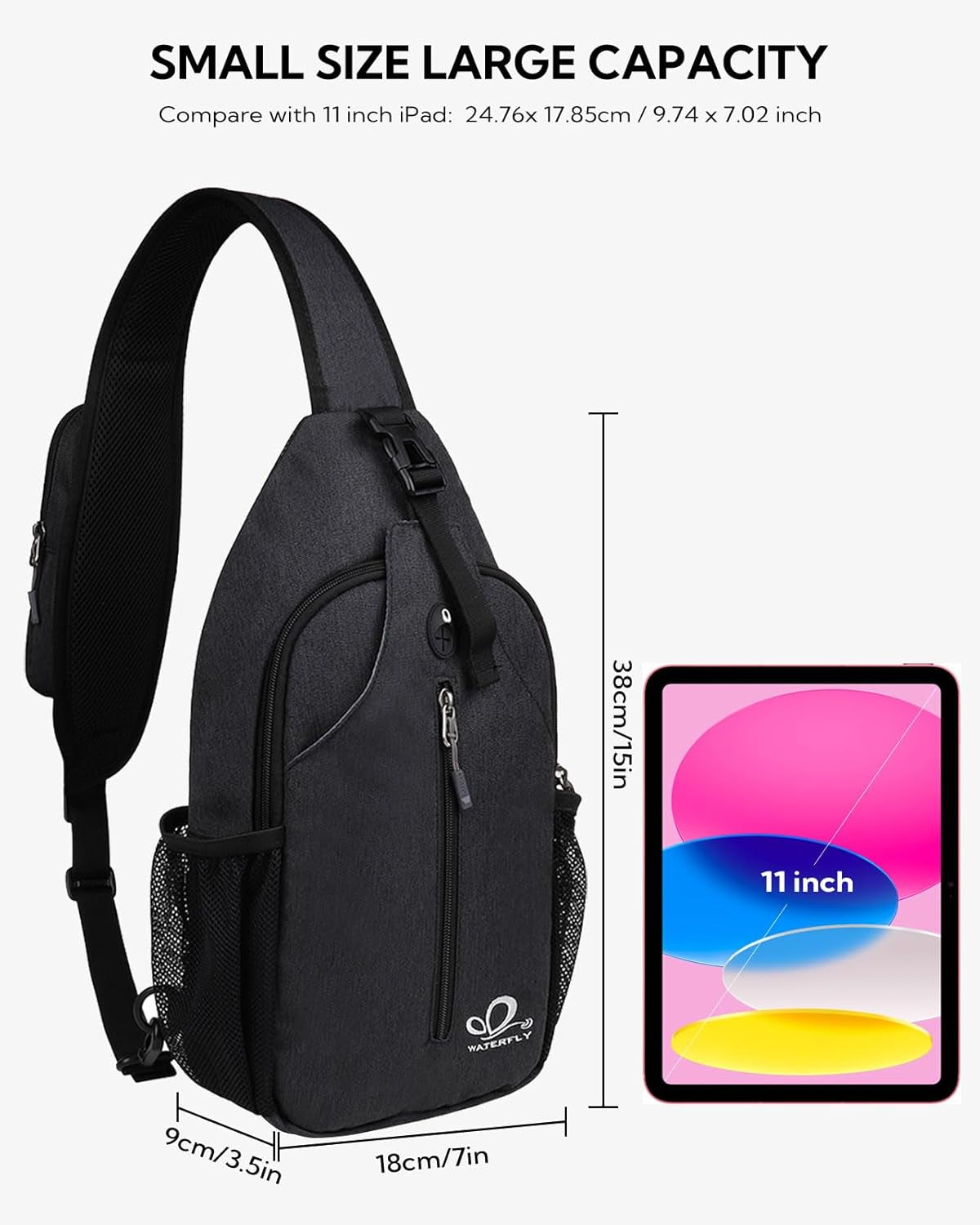 Crossbody Sling Backpack Sling Bag Travel Hiking Chest Bag Daypack (Black) | Small Hiking Bag,Multi-Compartment Storage,Water-Resistant,Breathable Back Pad,Reversible Adjustable Shoulder Strap