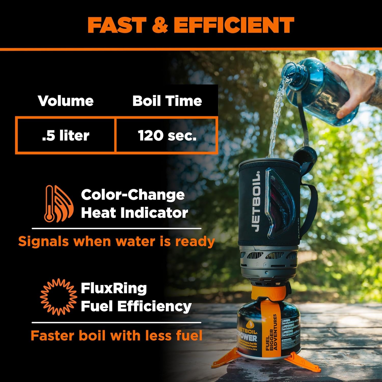 Jetboil Flash Portable Fast Boil Stove for Camping and Backpacking with 1-Step Auto Ignition, Propane/Isobutane Burner with Cooking Cup