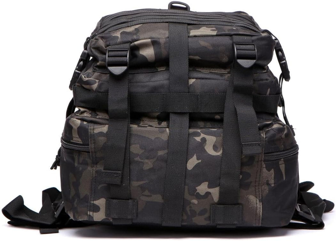 50L Sturdy Nylon Waterproof Fishing Hunting Backpack Outdoor Military Rucksacks Tactical Sports Camping Hiking (Camo Black)