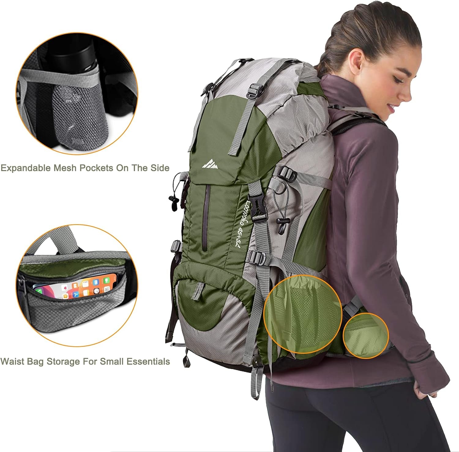 50L Hiking Backpack with Rain Cover for Both Men & Women | Lightweight at Just 2.8 Lbs, External Extension with Compression Straps for Backpacking, Hiking, Camping, Trekking