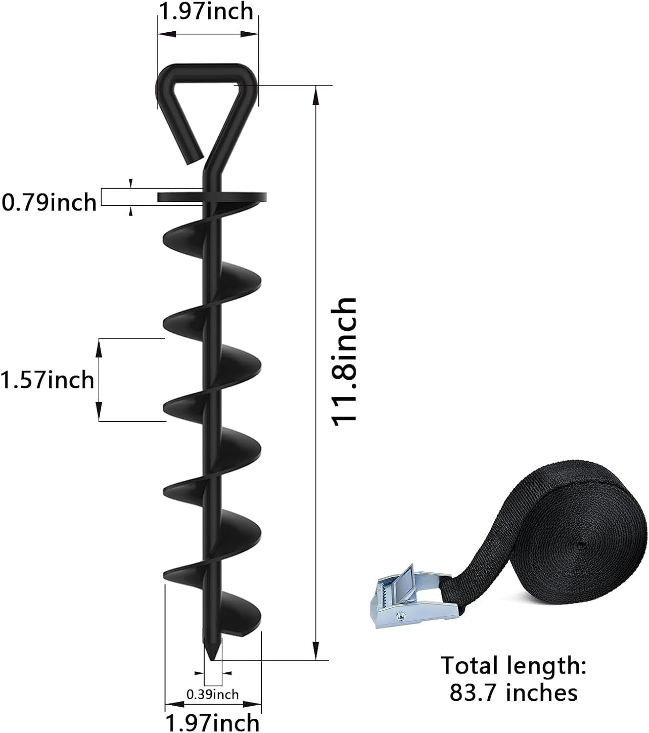 USA 4 Pack Heavy Duty Ground Stakes,Industrial Grade Spiral Steel Screw-In Trampoline Anchors with 4 Reinforced Straps,High Wind Stabilizing Kit for Dog Tie-Out,Canopies,Sheds,Swing Sets,Black