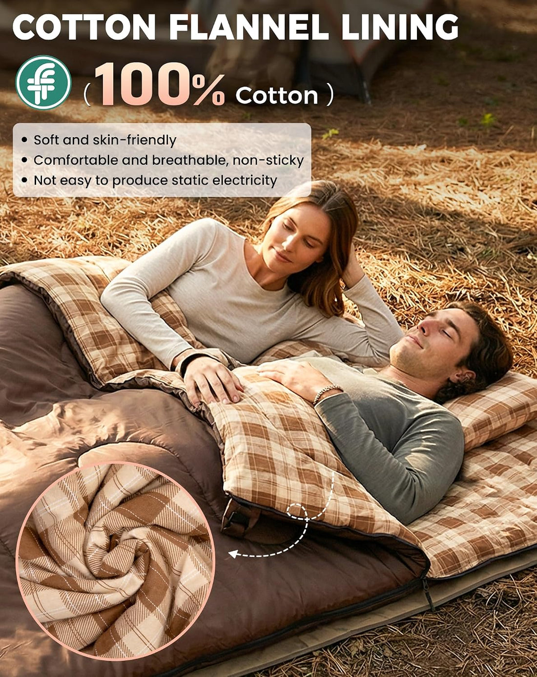 Double Sleeping Bag for Adults, Queen Size 2 Person Sleeping Bag | XXL 100% Cotton Flannel Waterproof,Lightweight,Includes 2 Pillows Sleeping Bag,Perfect for Couples Family Camping Hiking