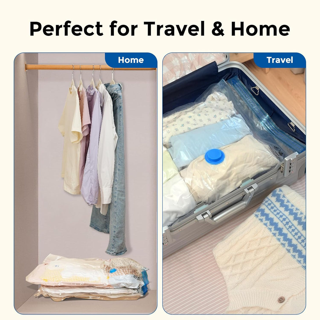 20 Combo Vacuum Storage Bags for Travel with Wireless Pump | Vacuum Seal Bags for Clothing Travel, Compression Packing Bags for Clothes and Blankets, Space Saver Bags in Carry-On Sizes