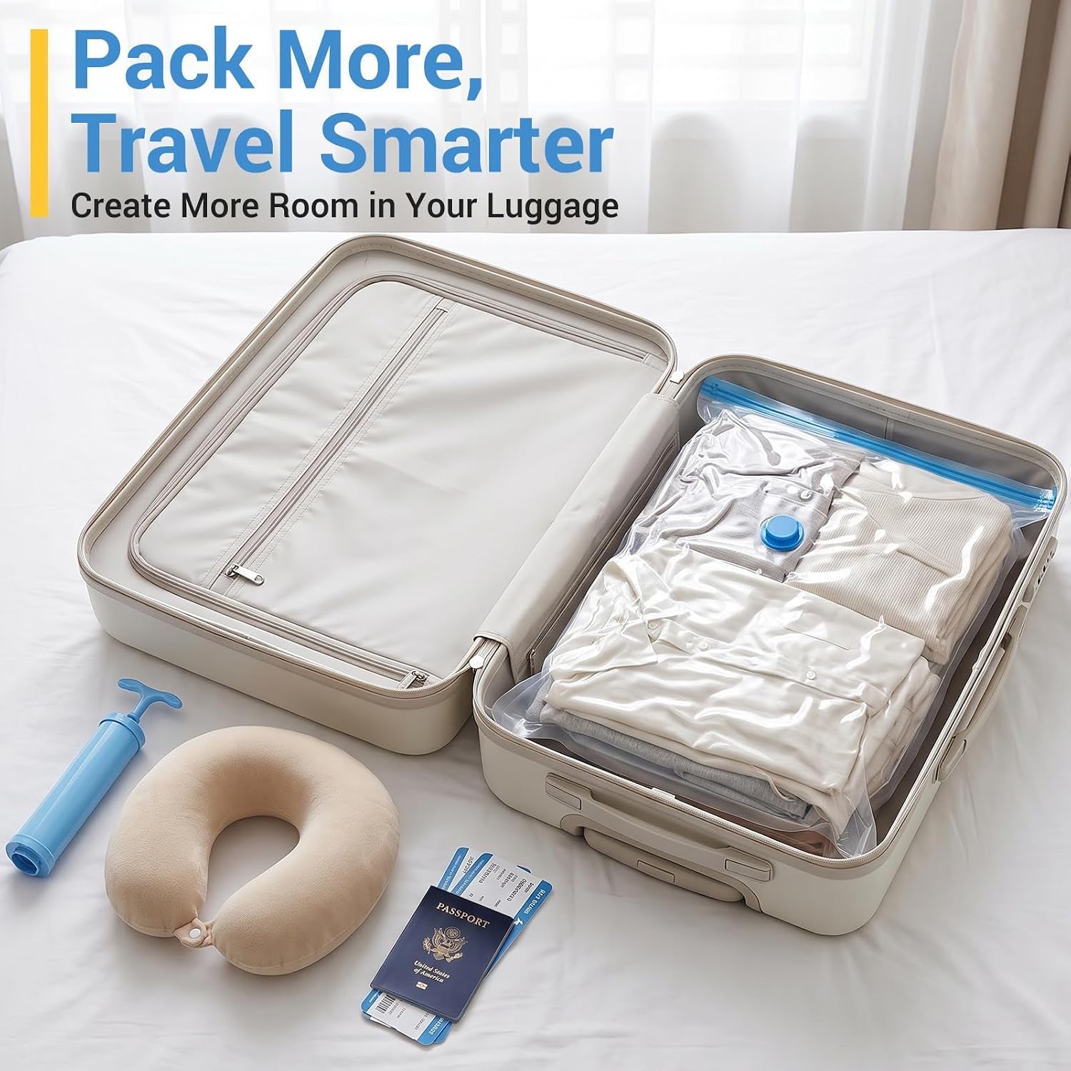 80% Space Saver Vacuum Storage Bags with Hand Pump, 20 Combo | Plastic Packaging Bags, Vacuum Seal Bags for Clothing, Travel Lugggage, Blankets, Comforters