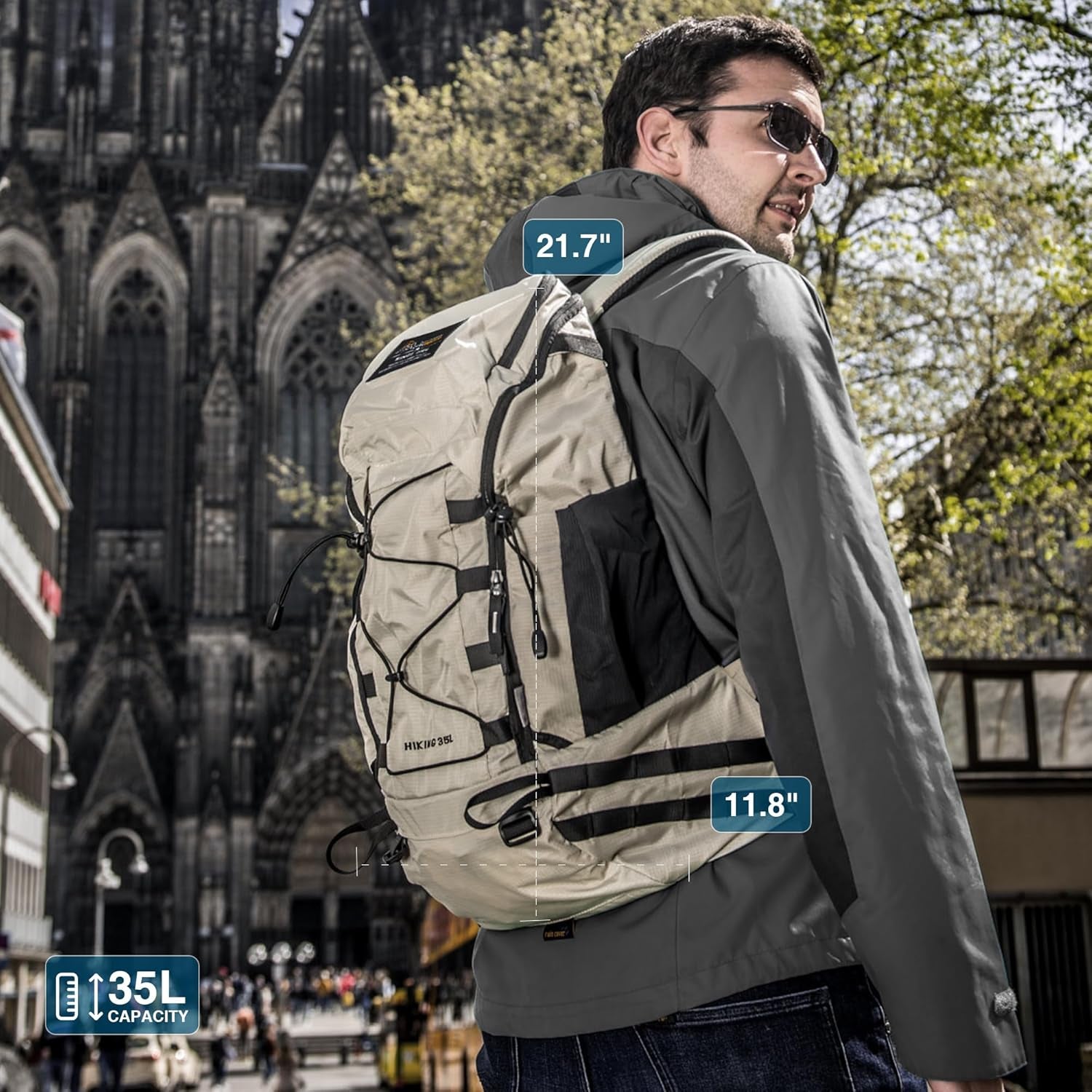 35L Hiking Backpack, Lightweight Daypack with Rain Cover | Durable 35L Hiking Backpack Features Scratch-Resistant Fabric, YKK Zippers and Included Rain Cover