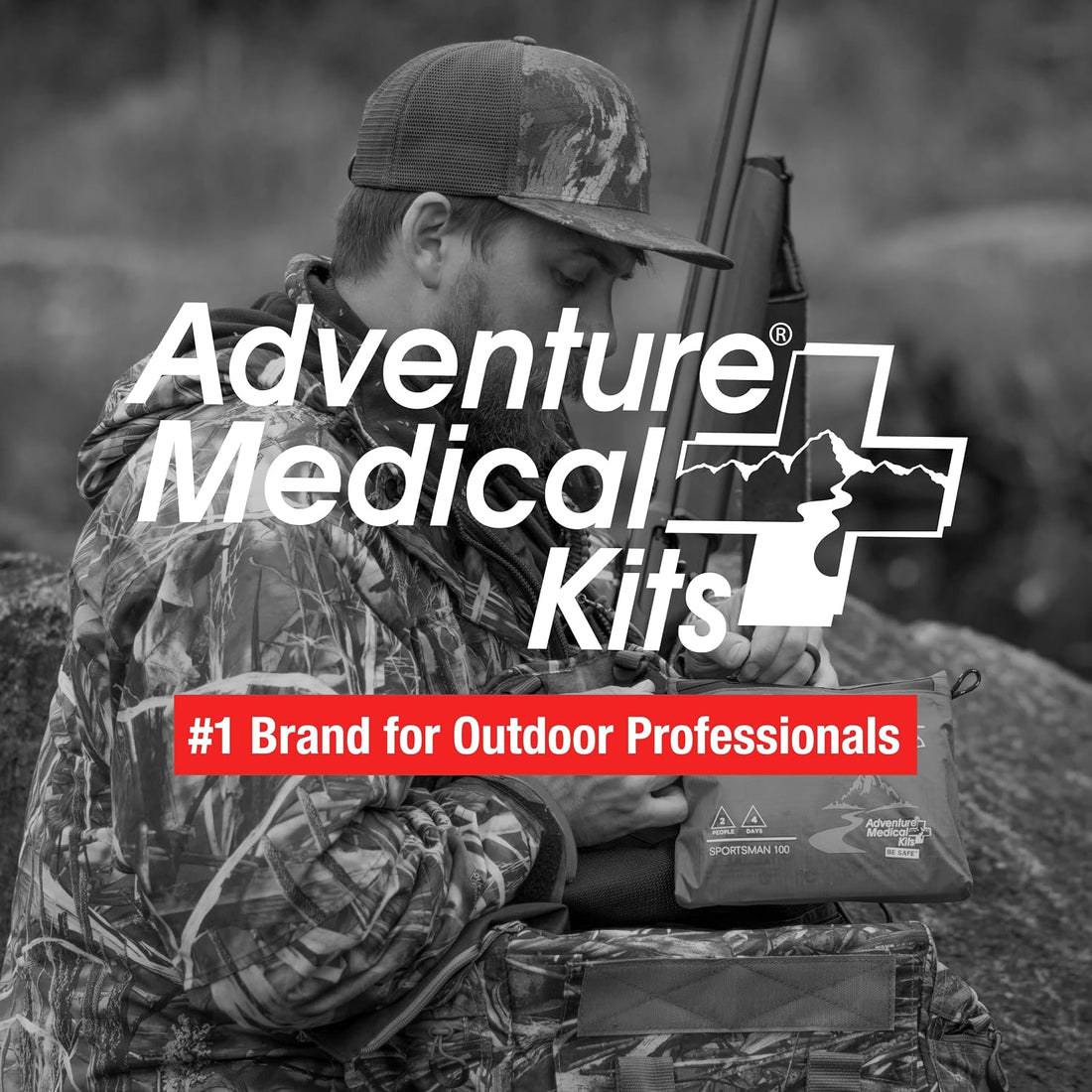Sportsman Series 100 First Aid Kit, 2 Person | Compact Trauma-Ready Kit Includes Hospital-Quality Bandages, Medications & a Wilderness First Aid Guide Book