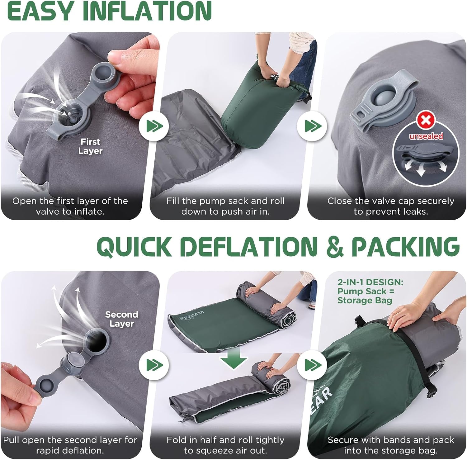 Air & Foam Camping Mattress with Air Pump 4" Single Army Green | Cumbrex™ Memory Foam Sleeping Pad, Ultra-Thick, R-Value 9.5, 4-Season Camp Mat, Compact for Travel Outdoor