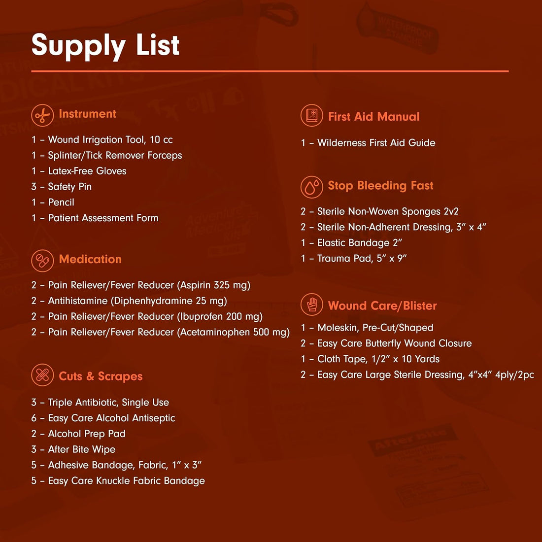 Sportsman Series 100 First Aid Kit, 2 Person | Compact Trauma-Ready Kit Includes Hospital-Quality Bandages, Medications & a Wilderness First Aid Guide Book