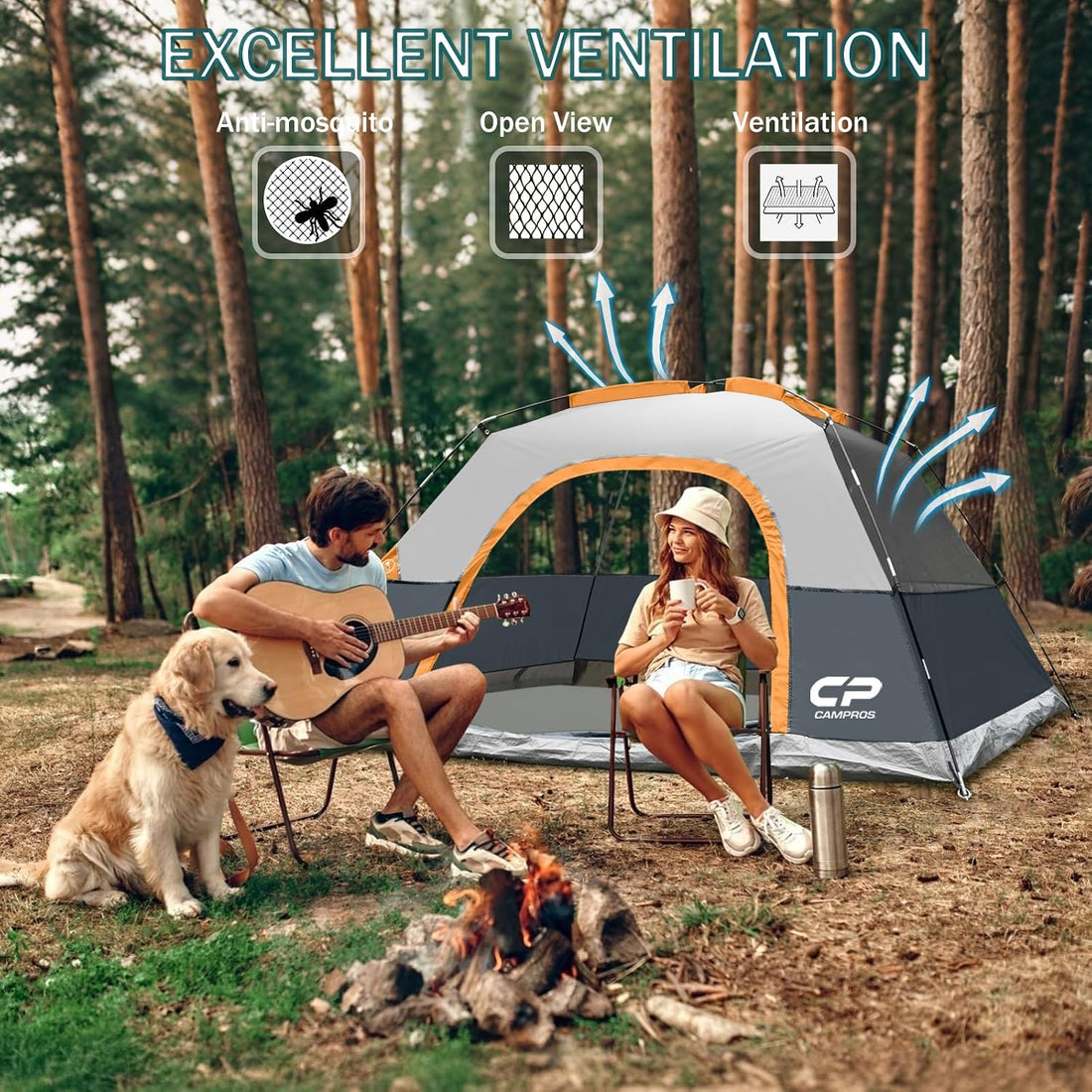 Tents for Camping 2/4/6 Person, Waterproof Windproof Dome Tent | Camping Tents with Rainfly Easy Setup in 5 Mins, Portable Tents with Mesh Window & Carry Bag for Outdoor Camping Backyard