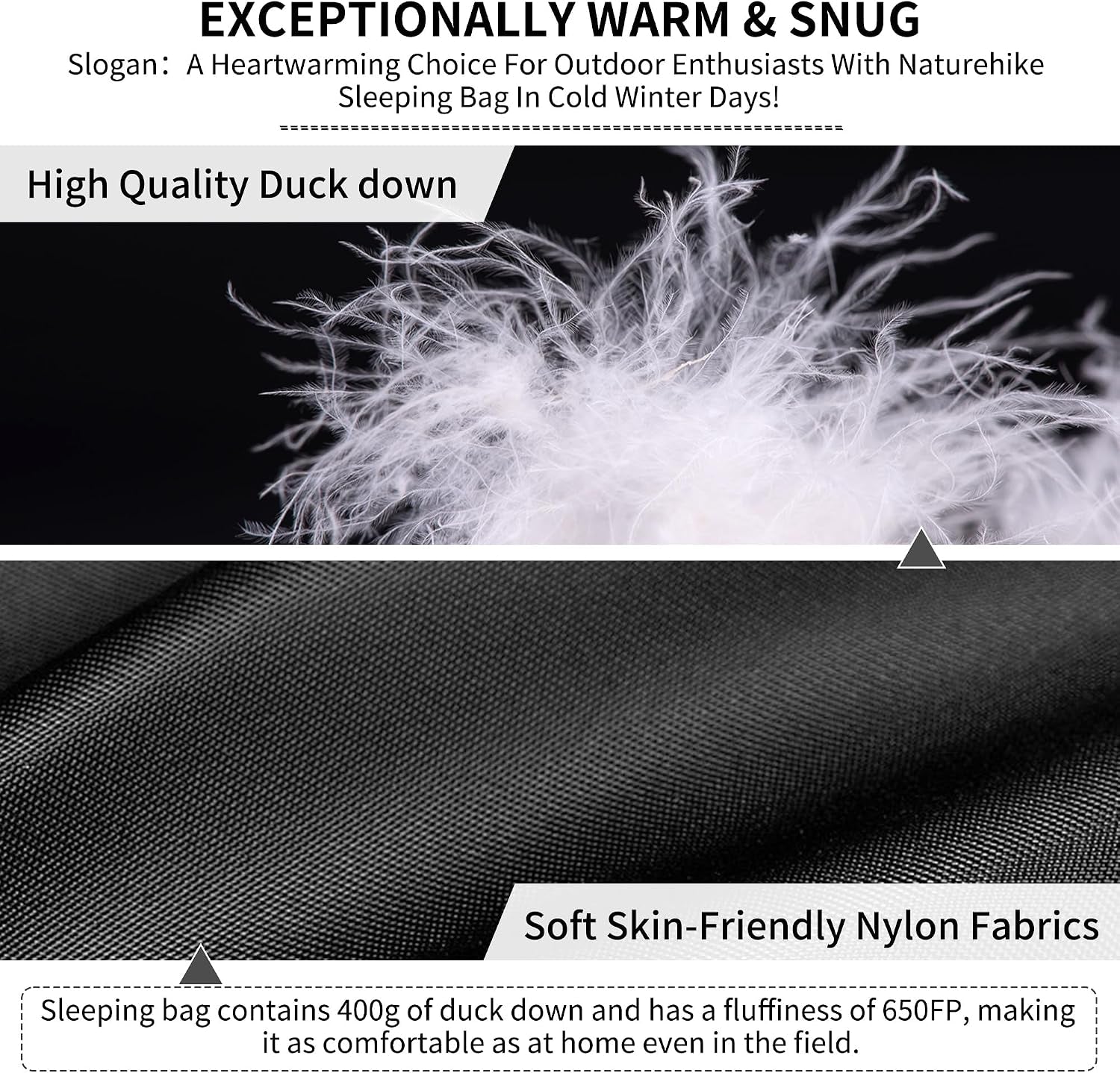 Ultralight down Sleeping Bag, 650FP Backpacking Sleeping Bag for Adults, 40.4℉ Waterproof Sleeping Bags for Camping, Hiking, Traveling with Compression Sack