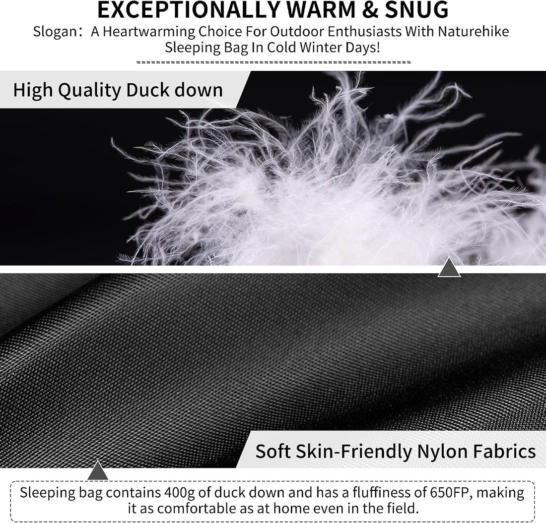 Ultralight down Sleeping Bag, 650FP Backpacking Sleeping Bag for Adults, 40.4℉ Waterproof Sleeping Bags for Camping, Hiking, Traveling with Compression Sack