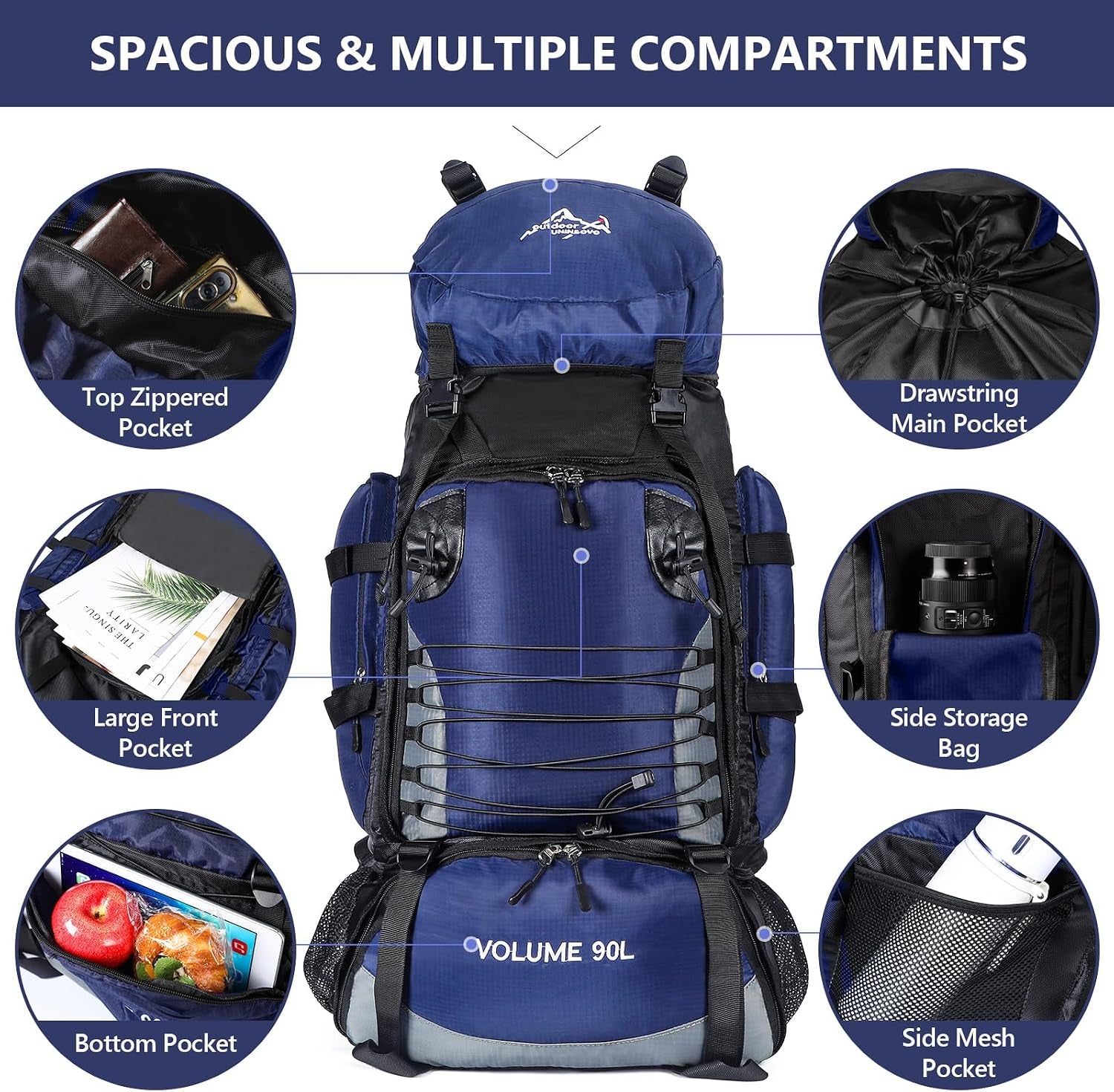 90L Hiking Backpack, Waterproof Camping Bag with Rain Cover, Lightweight Backpacking Back Pack