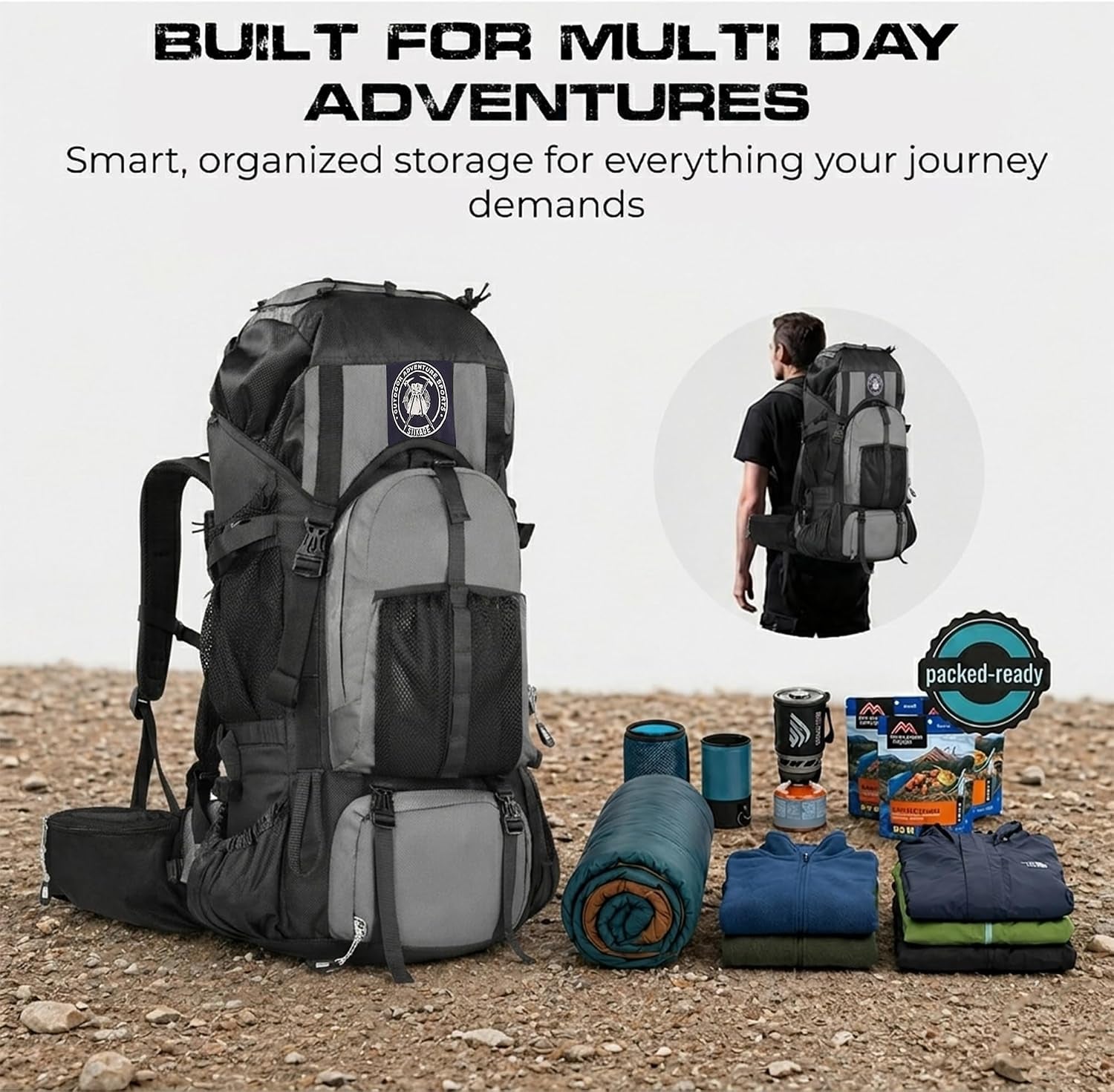 Expedition 58L Internal Frame Hiking Backpack for Men and Women – Lightweight Waterproof Trekking & Camping Backpack with Rain Cover – Adjustable Back Length, Hydration Bladder Compatible