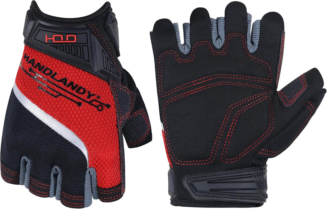 Fingerless Work Gloves for Men, Half Finger Working Glove Grip Shock-Absorbing Breathable Uwrist TPR Anti-Collision Gloves for Mens & Women (L)