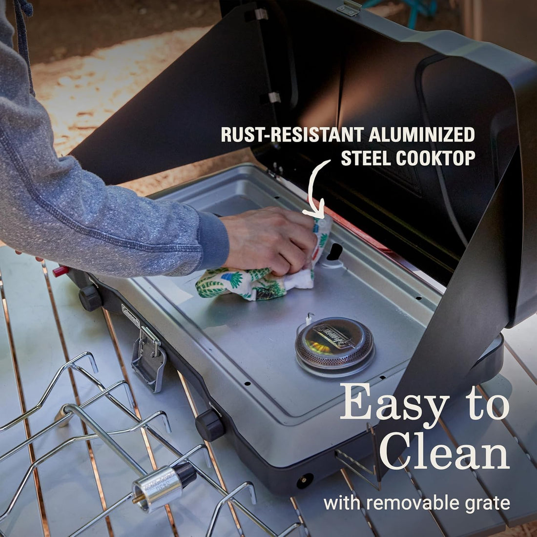Coleman Triton+ 2-Burner Propane Camping Stove with Instastart Ignition, Portable Camping Cooktop with 2 Adjustable Burners & Wind Guards, 22,000 Btus of Power for Camping, Tailgating, Grilling