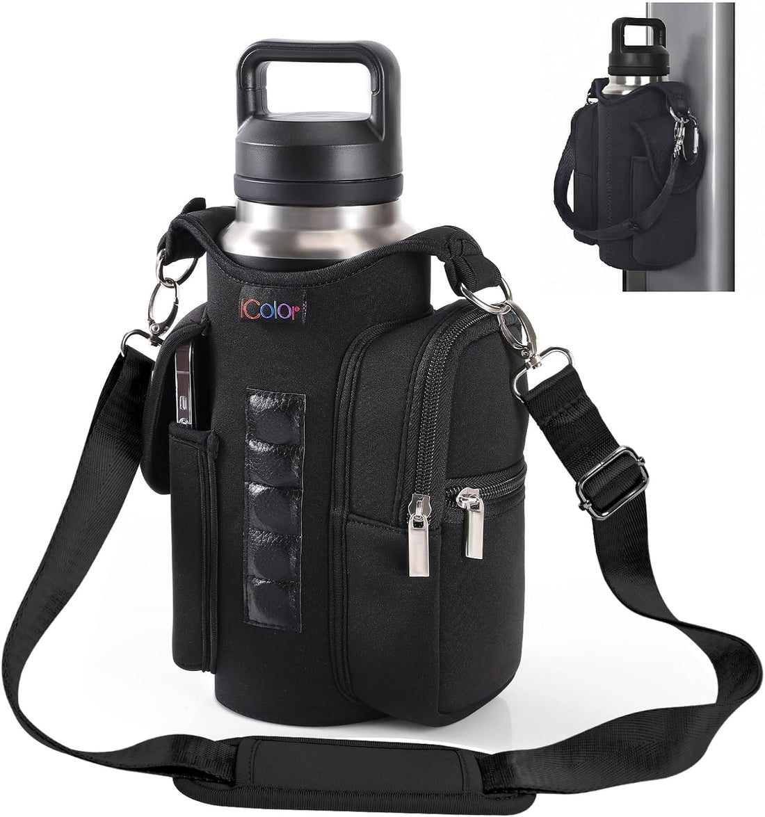 Magnetic Gym Bag Water Bottle Carrier Holder with Phone Pockets & Shoulder Strap,Gym Magnetic Bag 5 Built-In Magnets Gym Accessories Organizer Sling Bottle Bag Pouch Sleeve