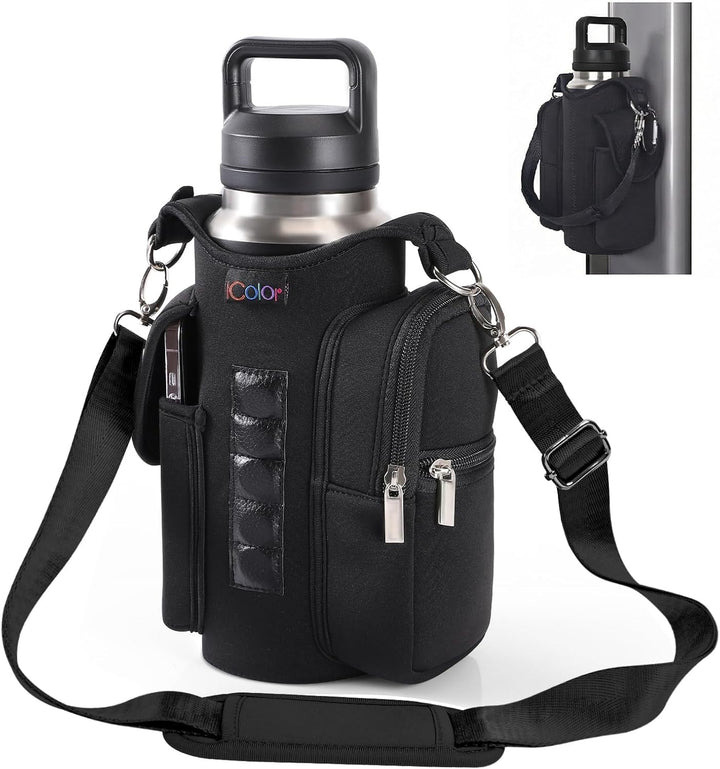 Magnetic Gym Bag Water Bottle Carrier Holder with Phone Pockets & Shoulder Strap,Gym Magnetic Bag 5 Built-In Magnets Gym Accessories Organizer Sling Bottle Bag Pouch Sleeve