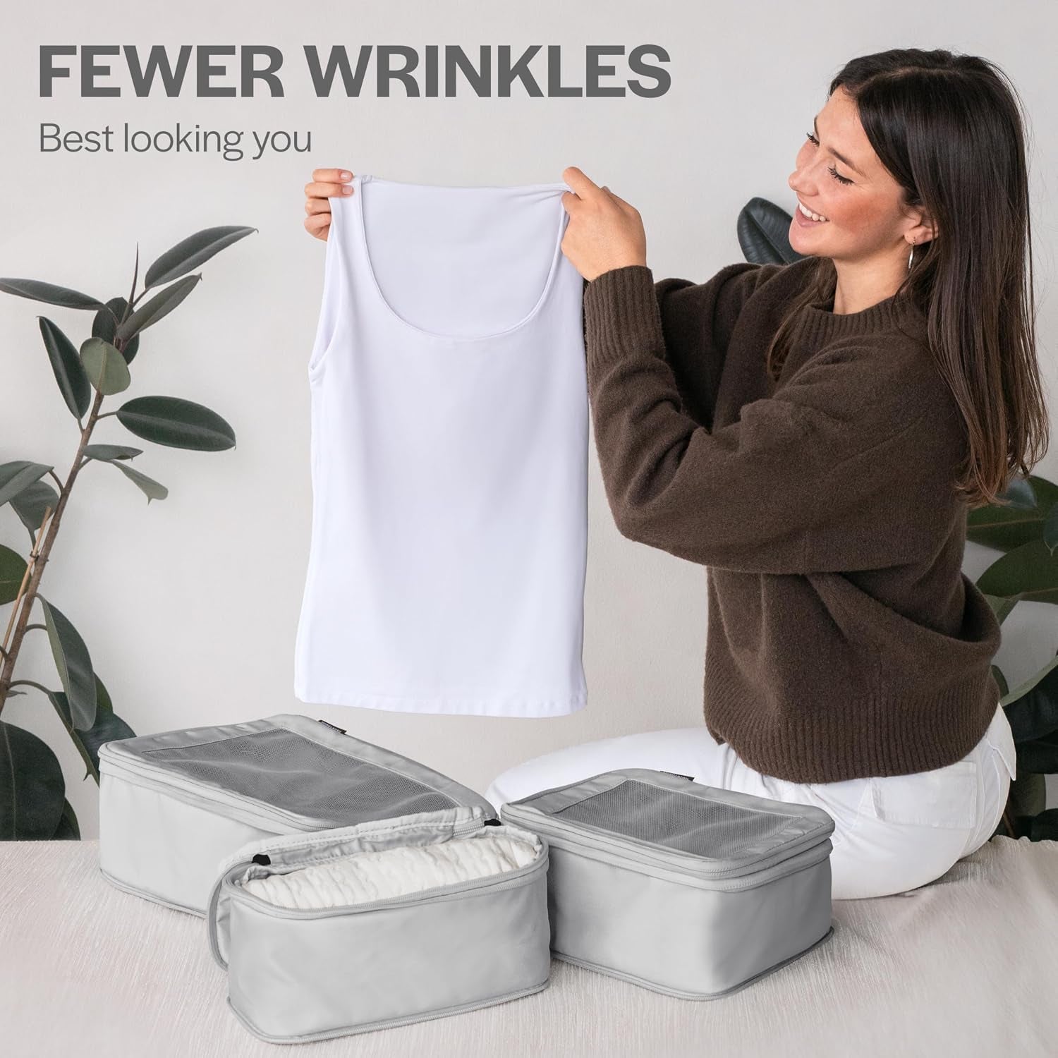 Maximize Your Travel Space with Our Premium 6-Pack Compression Packing Cubes in Light Grey