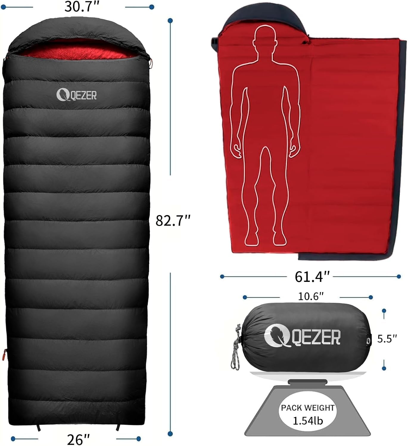 Down Sleeping Bag for Adults, 600 Fill Power Ultralight Backpacking | 600 Fill Power Down,Compact Carry,Ultralight Trail Use,Camping Hiking Backpacking,Cold and Warm Weather Use