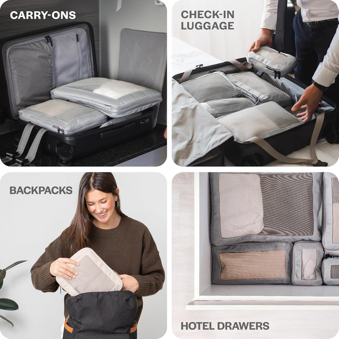 Maximize Your Travel Space with Our Premium 6-Pack Compression Packing Cubes in Light Grey