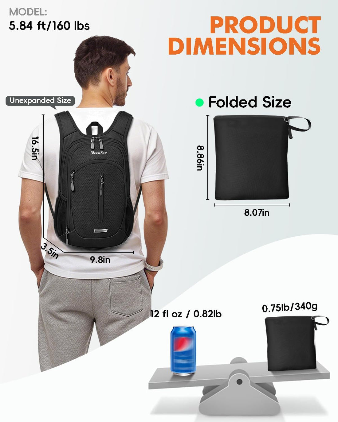 Small Hiking Backpack Expandable 12L-16L | Lightweight Packable Waterproof Daypack with Phone Pocket, Women Men, Foldable Waterproof Day Pack, Multiple Pockets, Travel