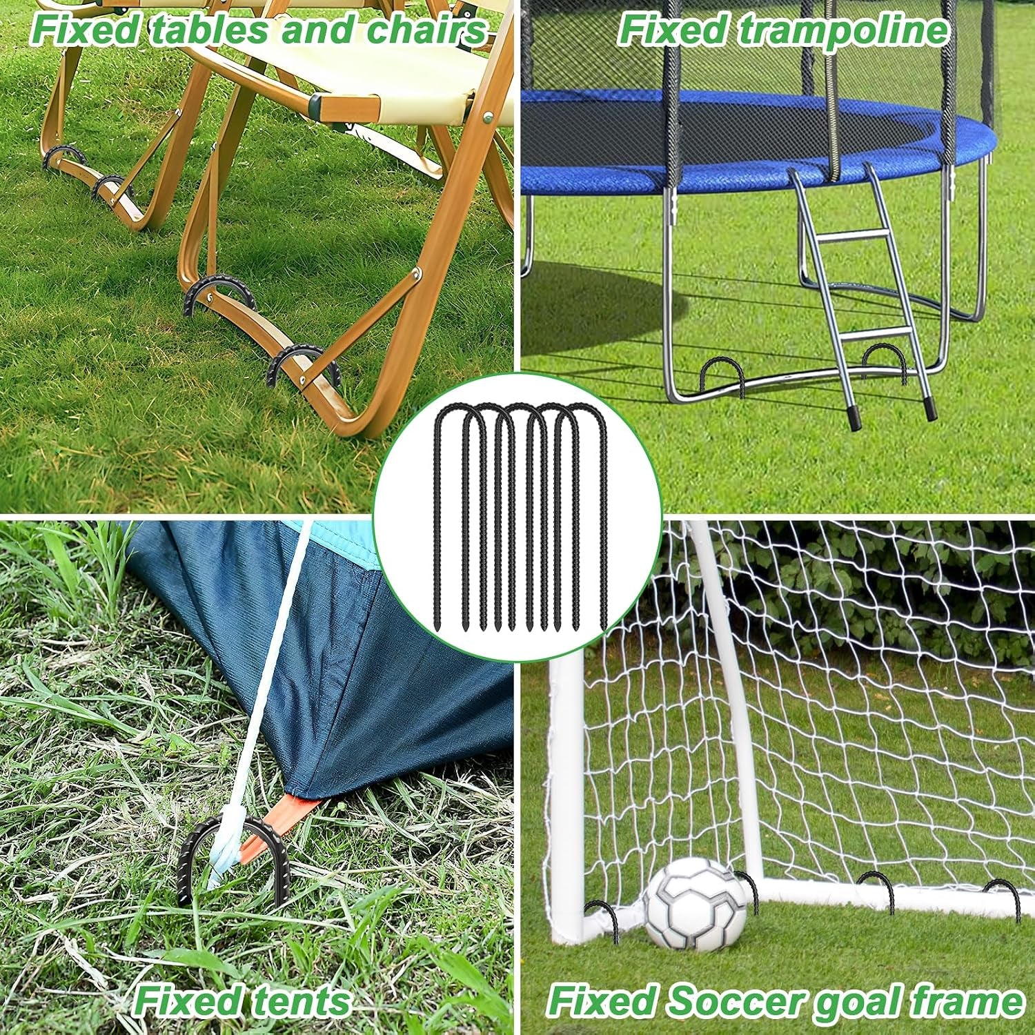 Trampoline Stakes, Trampoline Accessories, Ground Stakes Heavy Duty, Ground Anchors Screw In, Rebar Stakes, High Wind Tent Anchors, Galvanized Steel, U Shaped, Black
