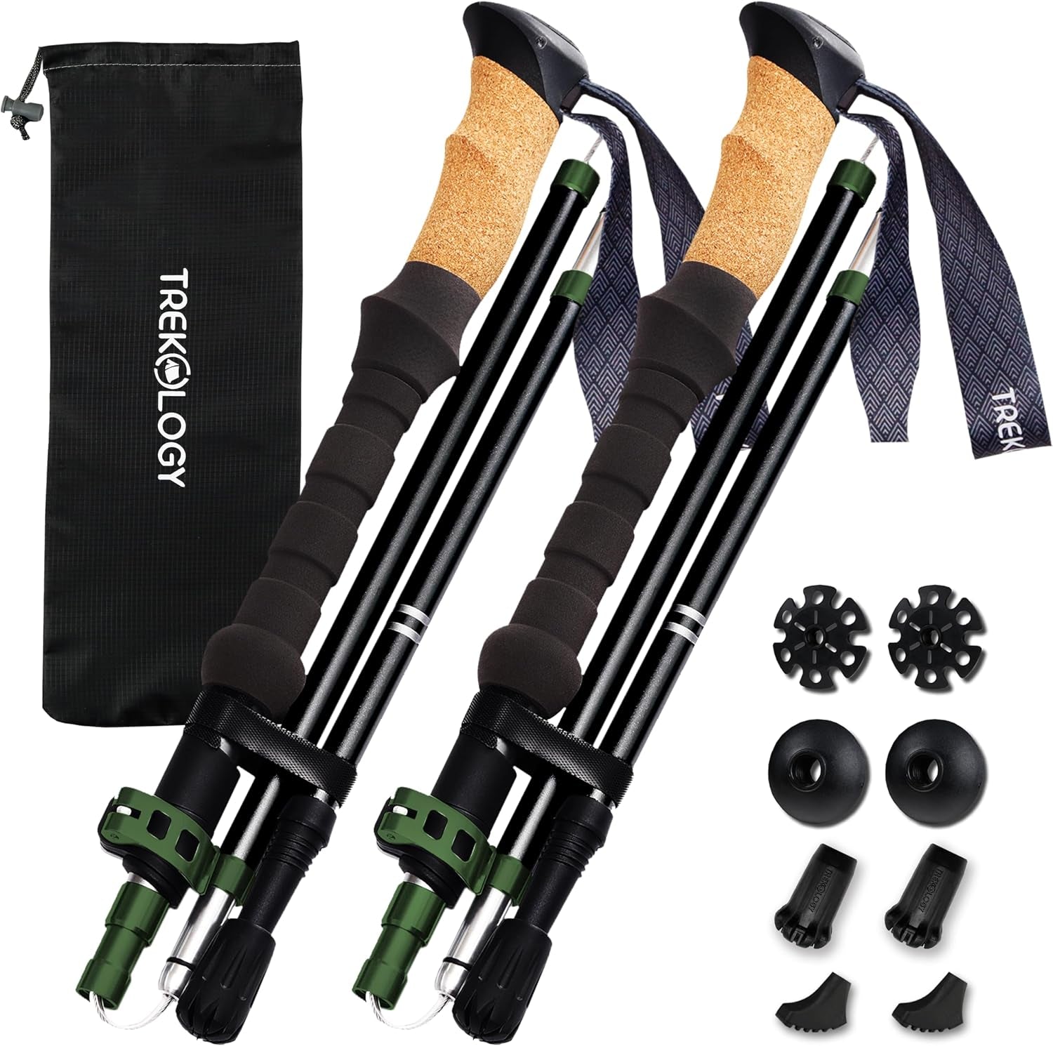 Trek-Z Cork Grip Collapsible Lightweight Hiking Trekking Poles | Adjustable Folding Aluminum Walking Stick for Men, Women and Seniors; Foldable, Retractable Staff for Travel and Balance