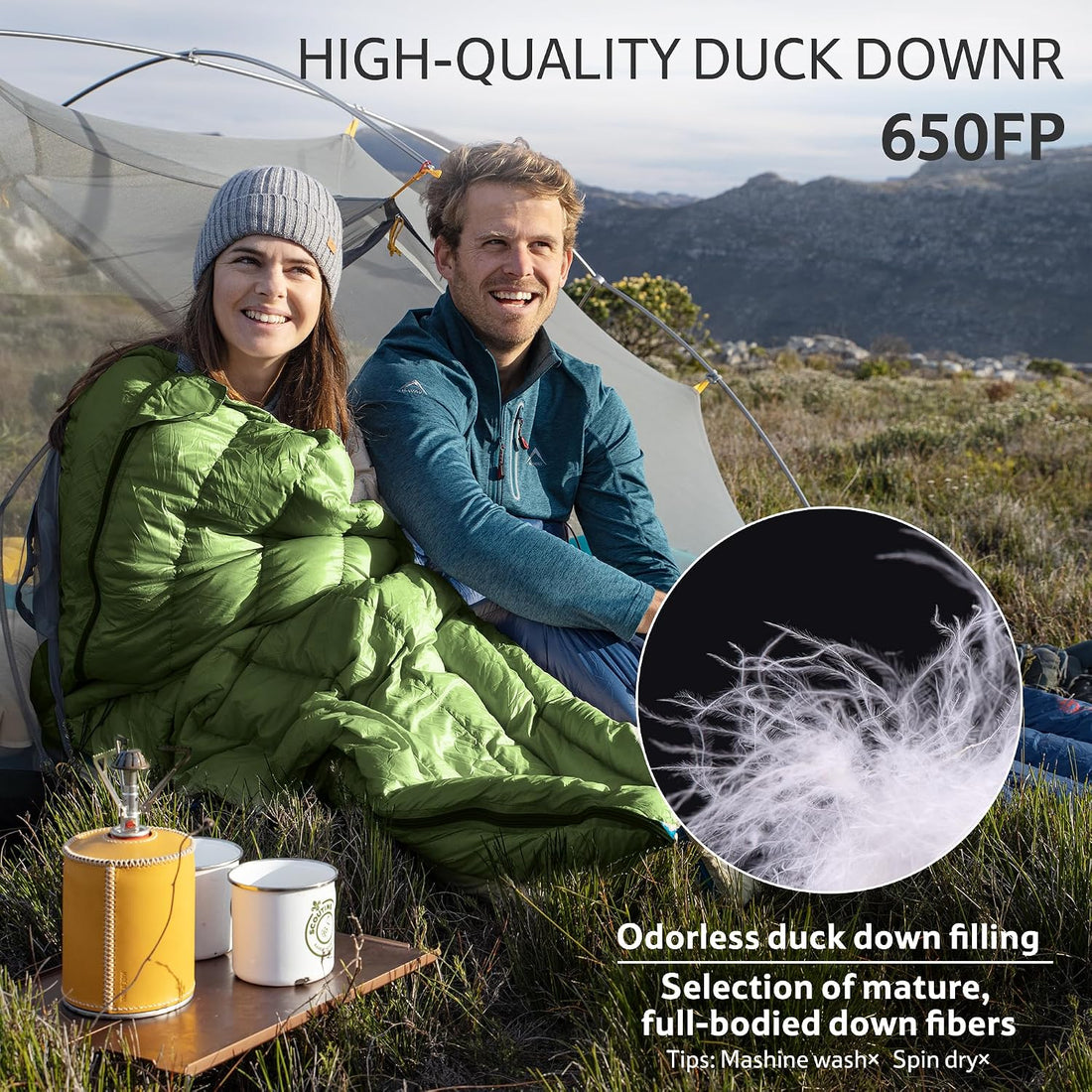Ultralight Backpacking RDS down Sleeping Bag for Adults, 650 Fill Power Sleeping Bag for 42/52℉, 20Oz Compact Lightweight Sleeping Bags for Hiking Camping 3 Seasons