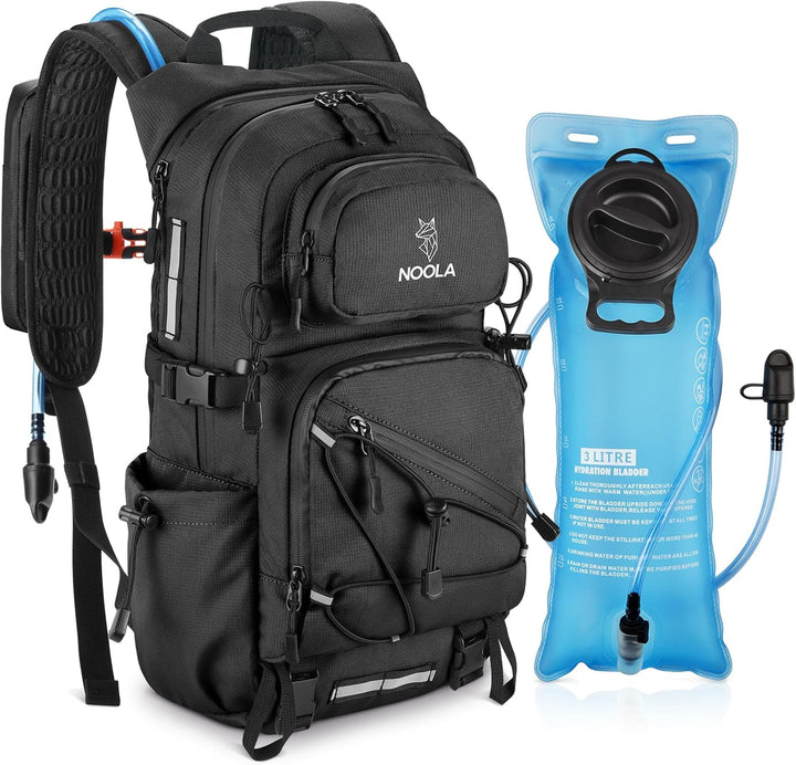 22L Hydration Hiking Backpack with 3L Water Bladder for Women and Men | Lightweight Water Backpack, Phone Holder, Rain Cover, Trekking Pole Holder, Daypack for Cycling Biking Running, Black