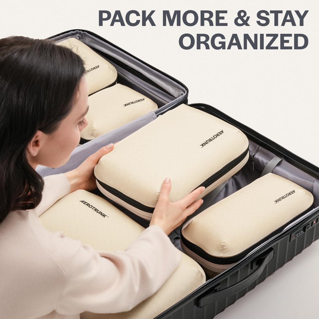 Ultralight Compression Packing Cubes for Travel, 6-Pack, Light Grey
