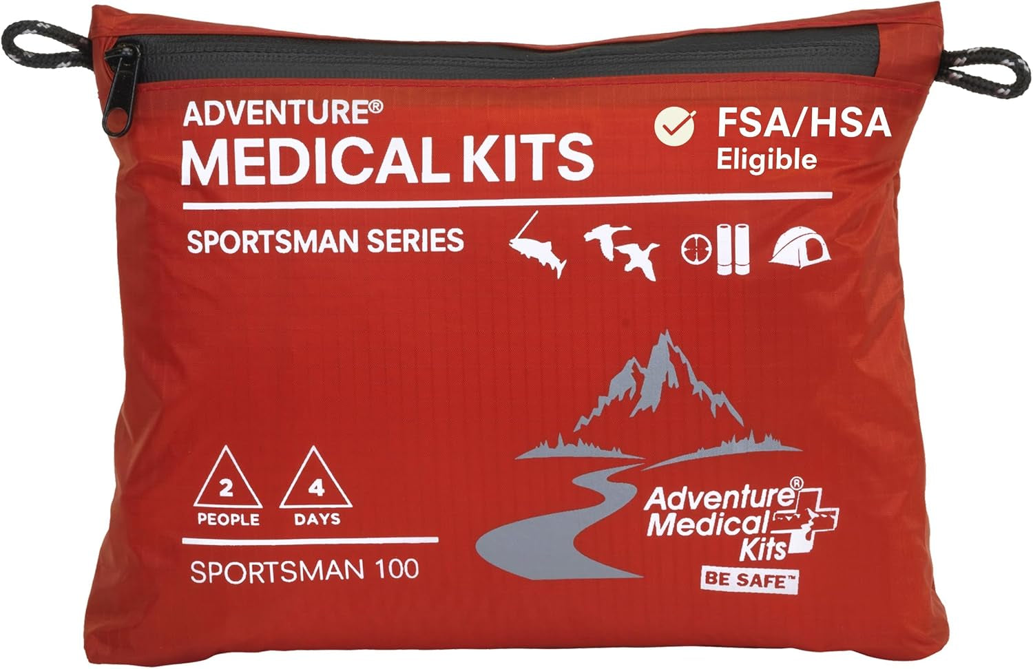 Sportsman Series 100 First Aid Kit, 2 Person | Compact Trauma-Ready Kit Includes Hospital-Quality Bandages, Medications & a Wilderness First Aid Guide Book