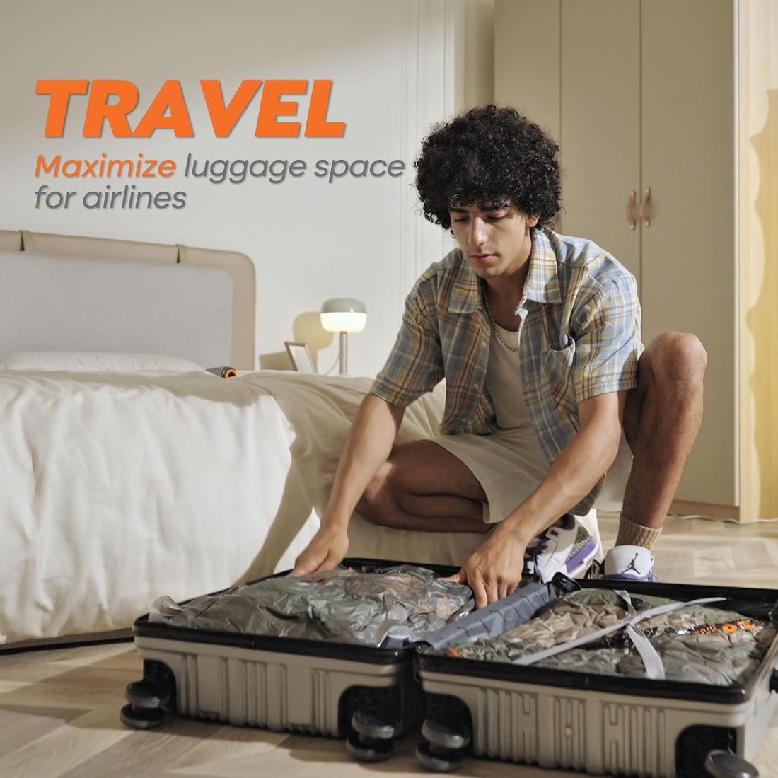 Rechargeable Wireless Pump Travel Storage Bags Set - 20 Pack Portable Space Saver Bags for Travel & Home - Vacuum Compression Packing Seal for Clothes, Blankets, Seasonal Storage